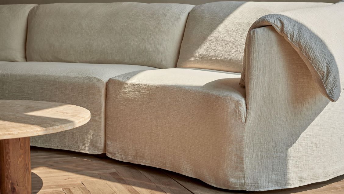 Loula Sectional in Corn Silk, Washed Cotton Linen