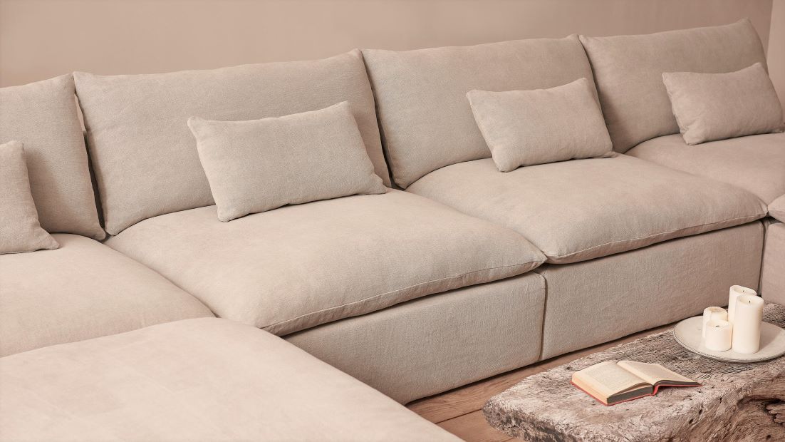 Aria U-Shape Sectional in Jasmine Rice, Medium Weight Linen