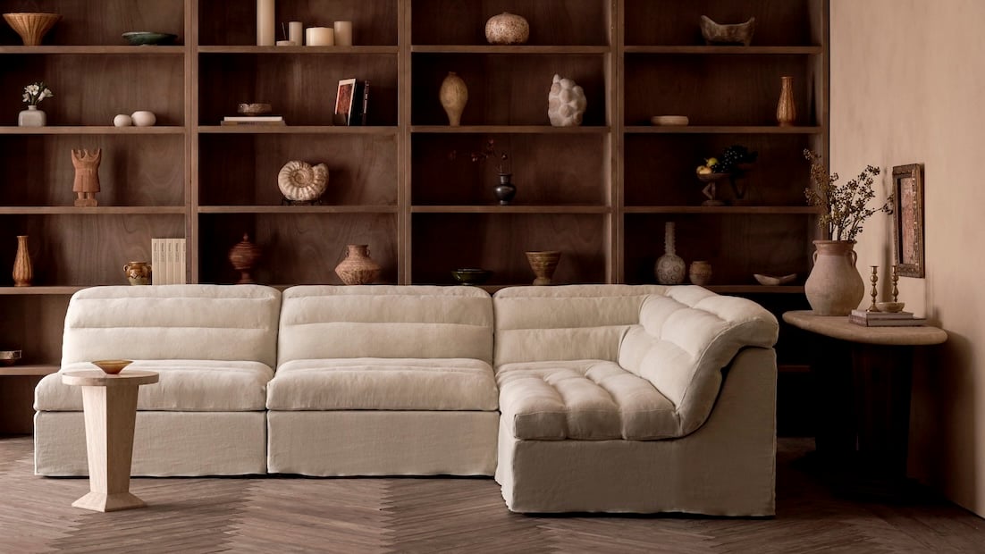 Juno L-Shape Sectional in Medium Weight Linen, Warm Oatmeal