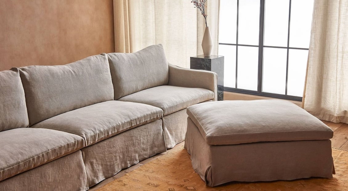 Amelia Chaise Sectional shown in Jasmine Rice