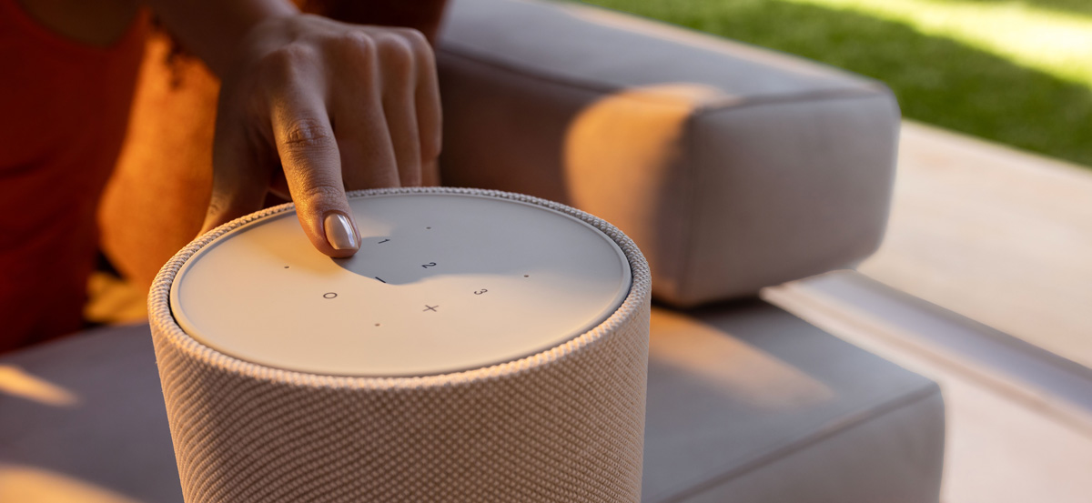 Controls on top of the Denon Home 200 Wireless Smart Speaker
