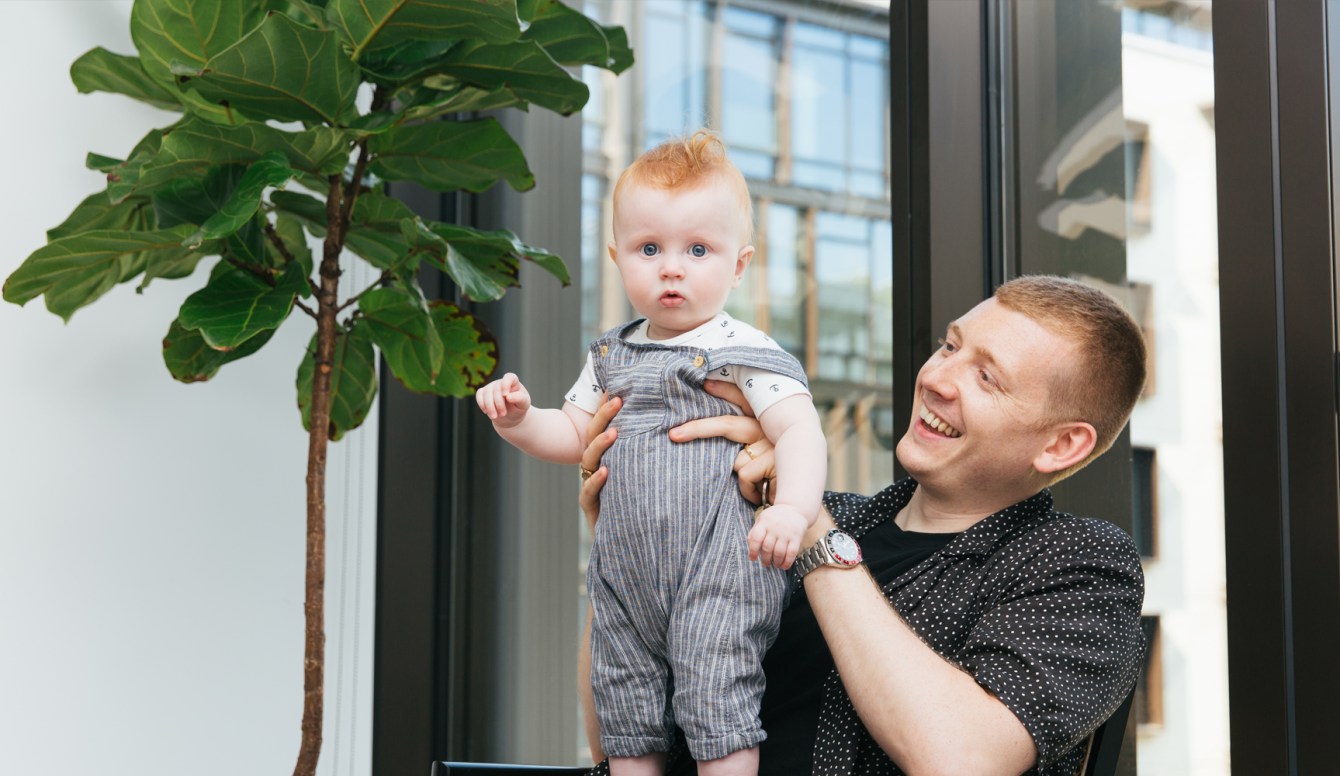 Photograph of MR PORTER buying manager Sam Lobban with his family