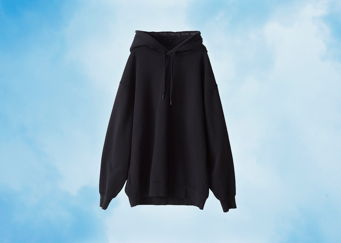 Photograph of a black hooded sweatshirt