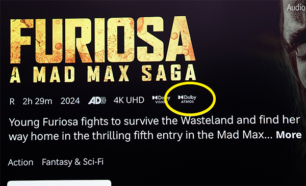 HBO Max screen grab of circled Dolby Atmos logo