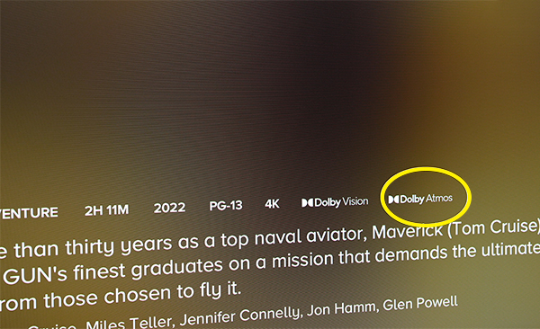 Paramount+ screen grab with Dolby Atmos logo circled