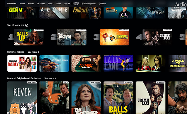 Amazon Prime Video menu screen grab