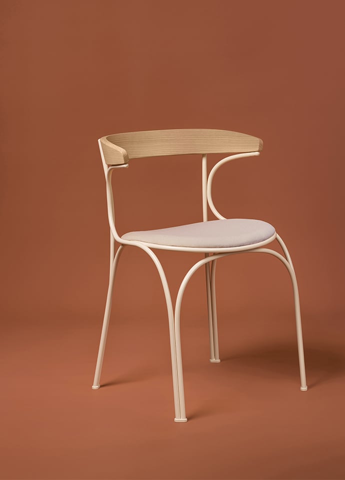Ample chair designed by Luca Nichetto for Gebrüder Thonet Vienna takes the group's knowledge for steam bending wood to metal. Photo c/o Gebrüder Thonet Vienna.