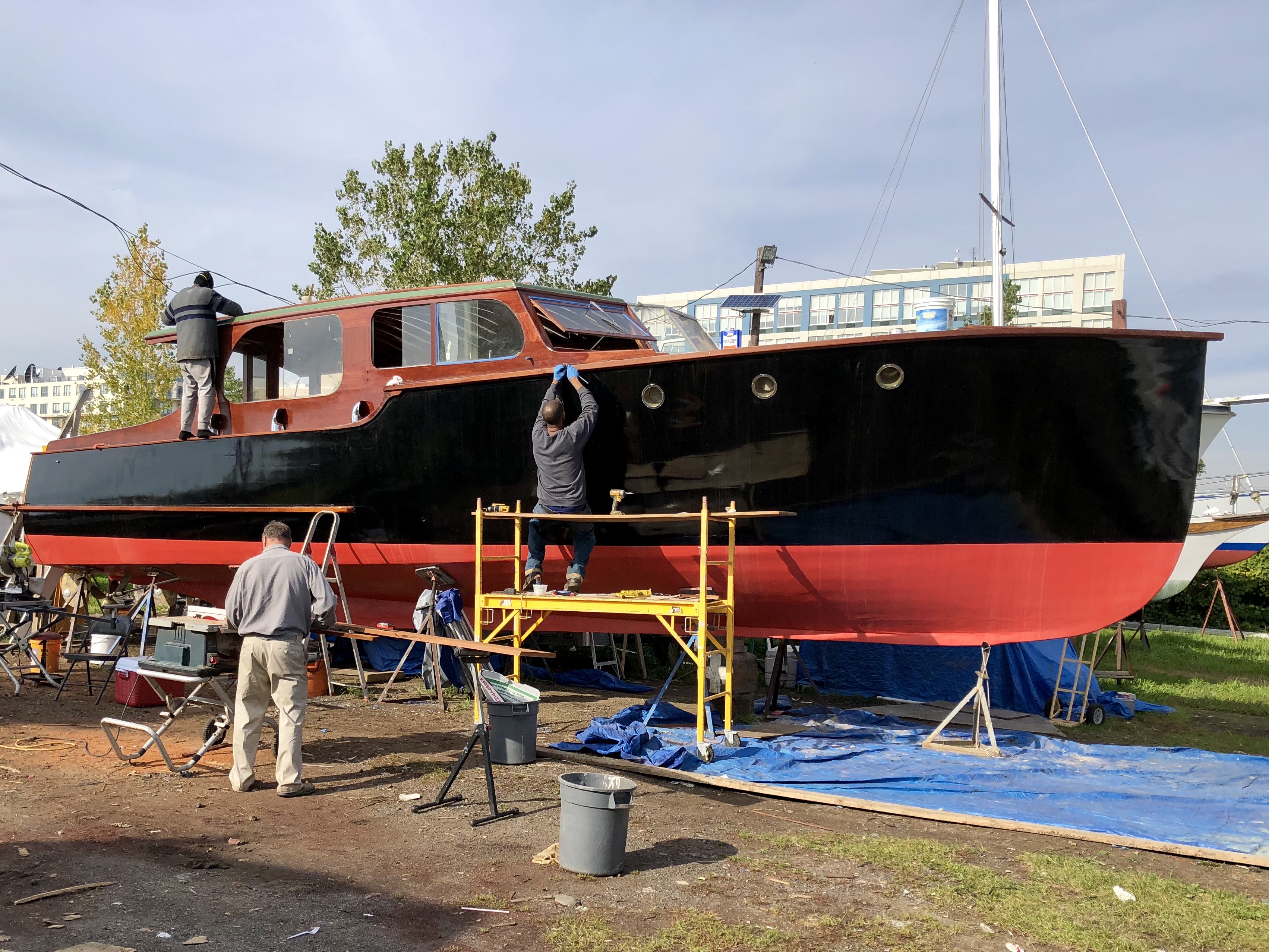 The wooden vessel in the final stages of a lengthy restoration project.