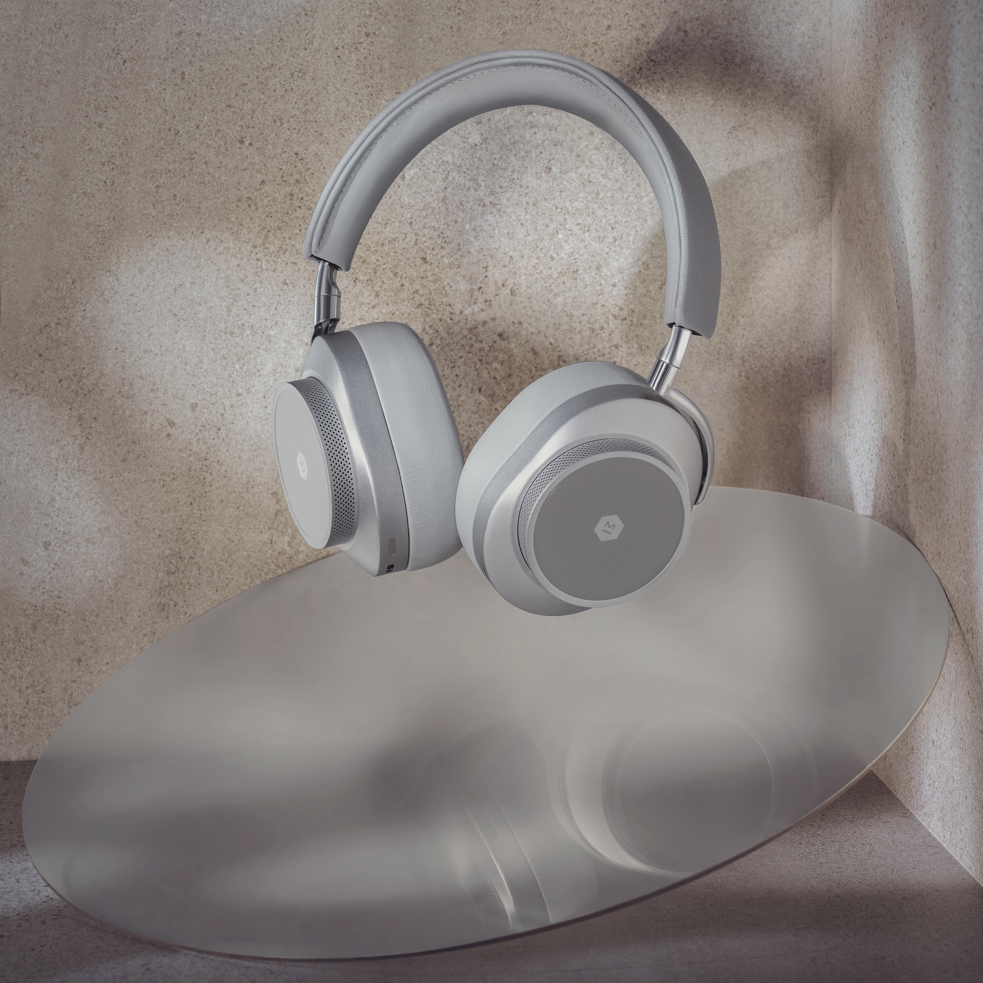 The MW75 Active Noise-Cancelling Headphones in Silver Metal/Grey Leather