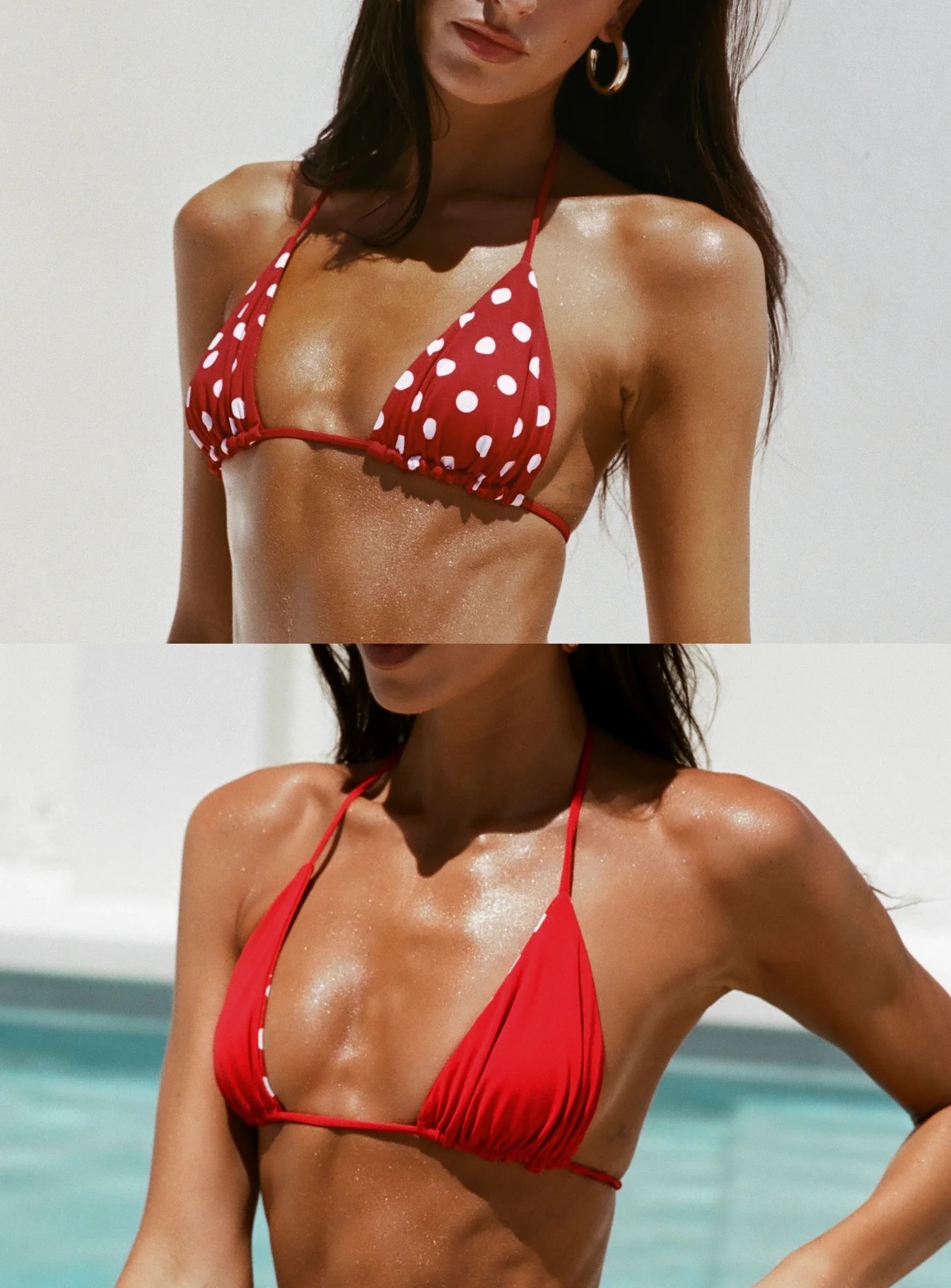 4th of July Beach and Pool Outfits - Princess Polly Reversible Triangle Bikini Top Red Polka Dot