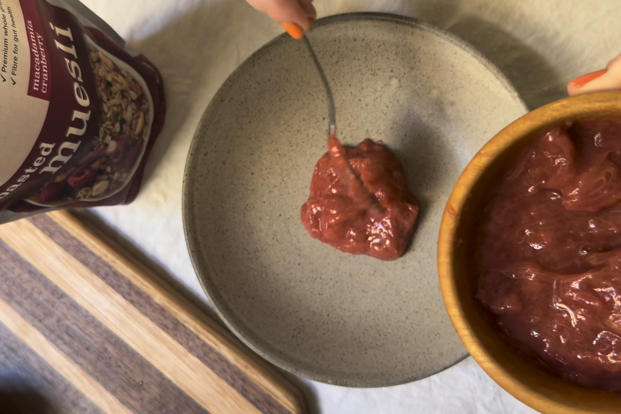 Brookfarm Macadamia Cranberry Toasted Muesli with Stewed Rhubarb & Yoghurt