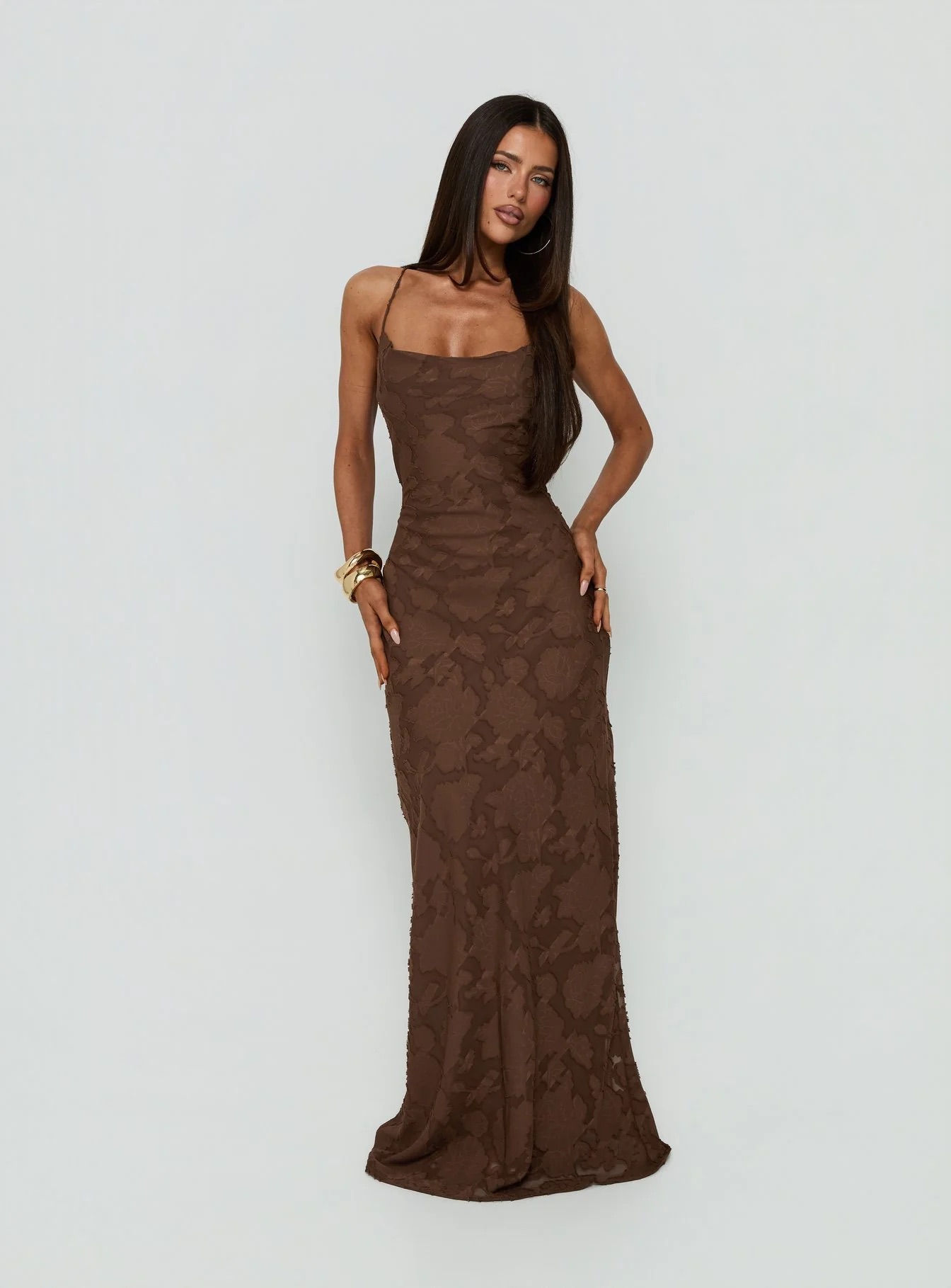 Semi-Formal Fall Wedding Outfit Ideas - Princess Polly Brown Maxi Dress