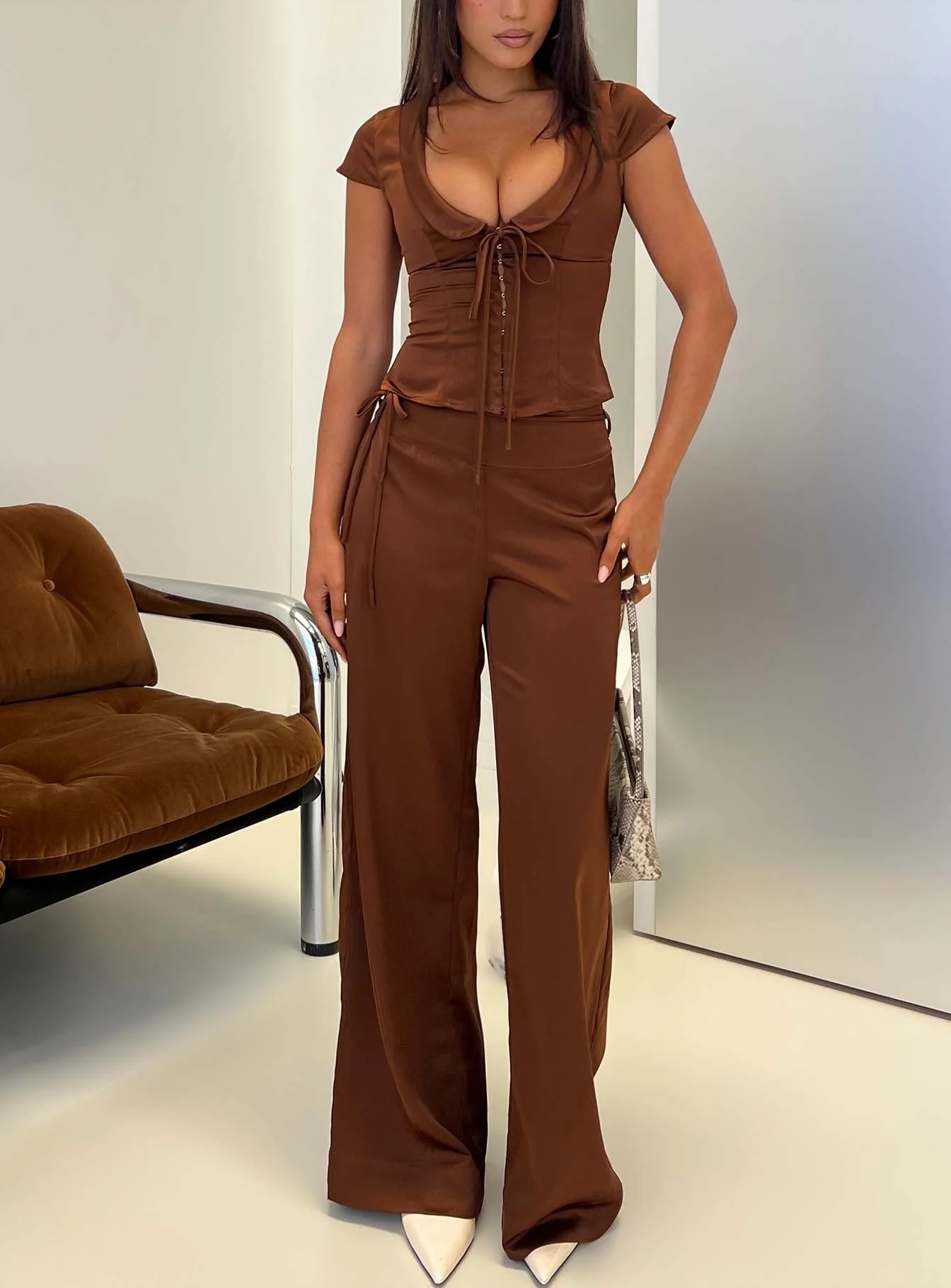 Casual Fall Wedding Guest Outfits - Princess Polly Satin Tie Pants
