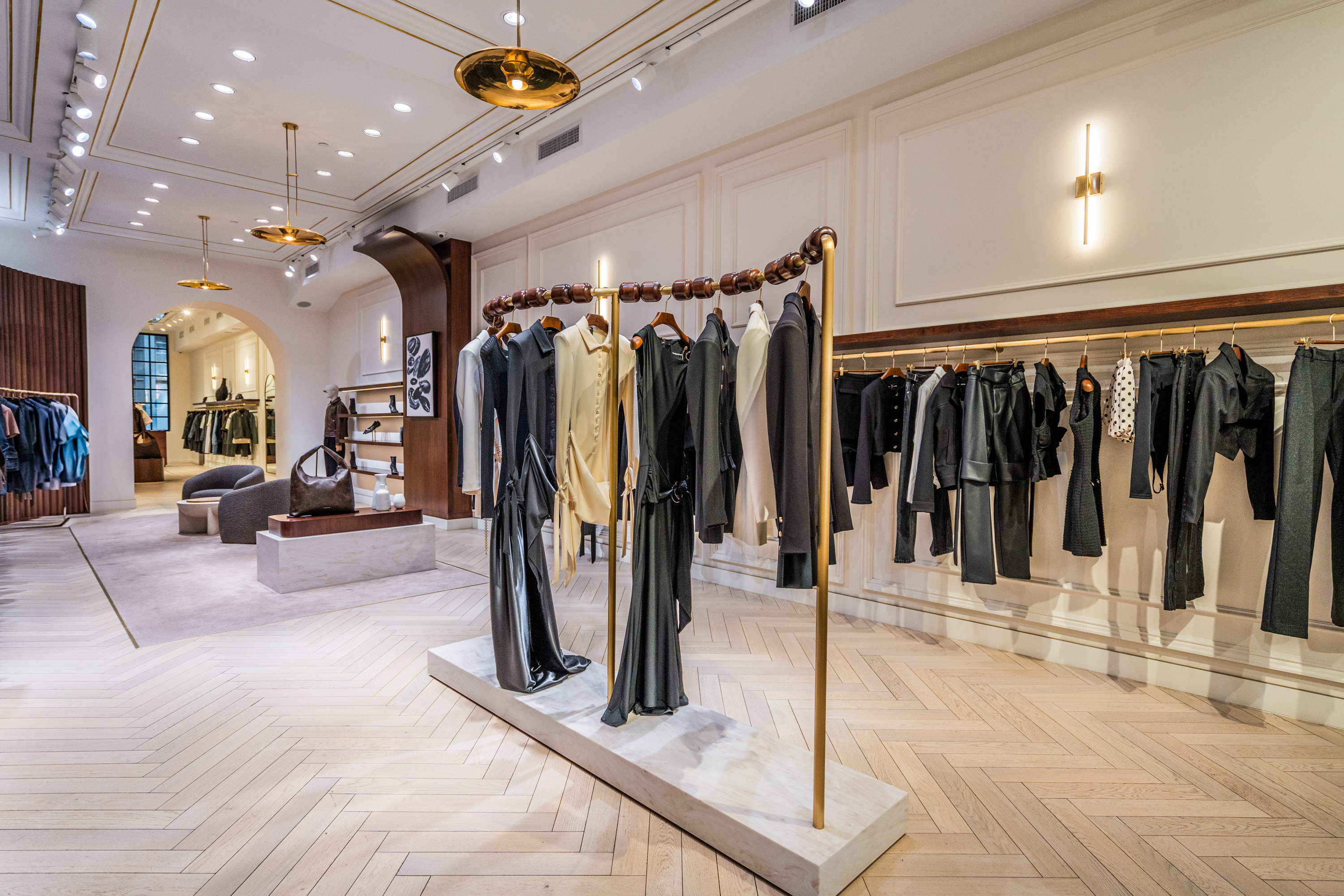 Wide-angle view of PID Floors premium hardwood flooring throughout Maniere de Voir NYC location