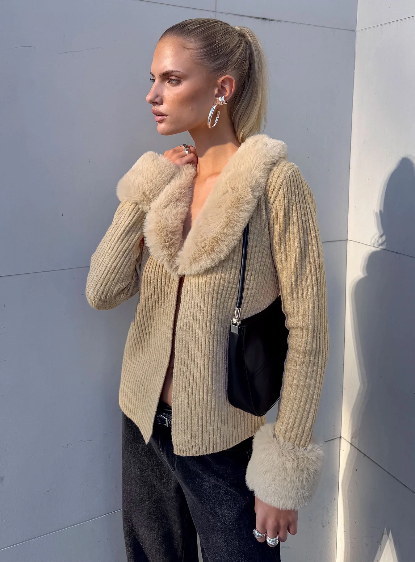Thanksgiving Dinner Outfits - Princess Polly Gisele Faux Fur Trim Long Sleeve Sand