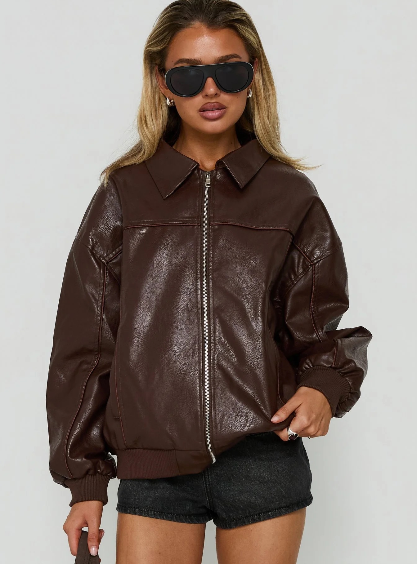 Jackets & Coats for Thanksgiving - Princess Polly Goldsmith Faux Leather Bomber Jacket Brown