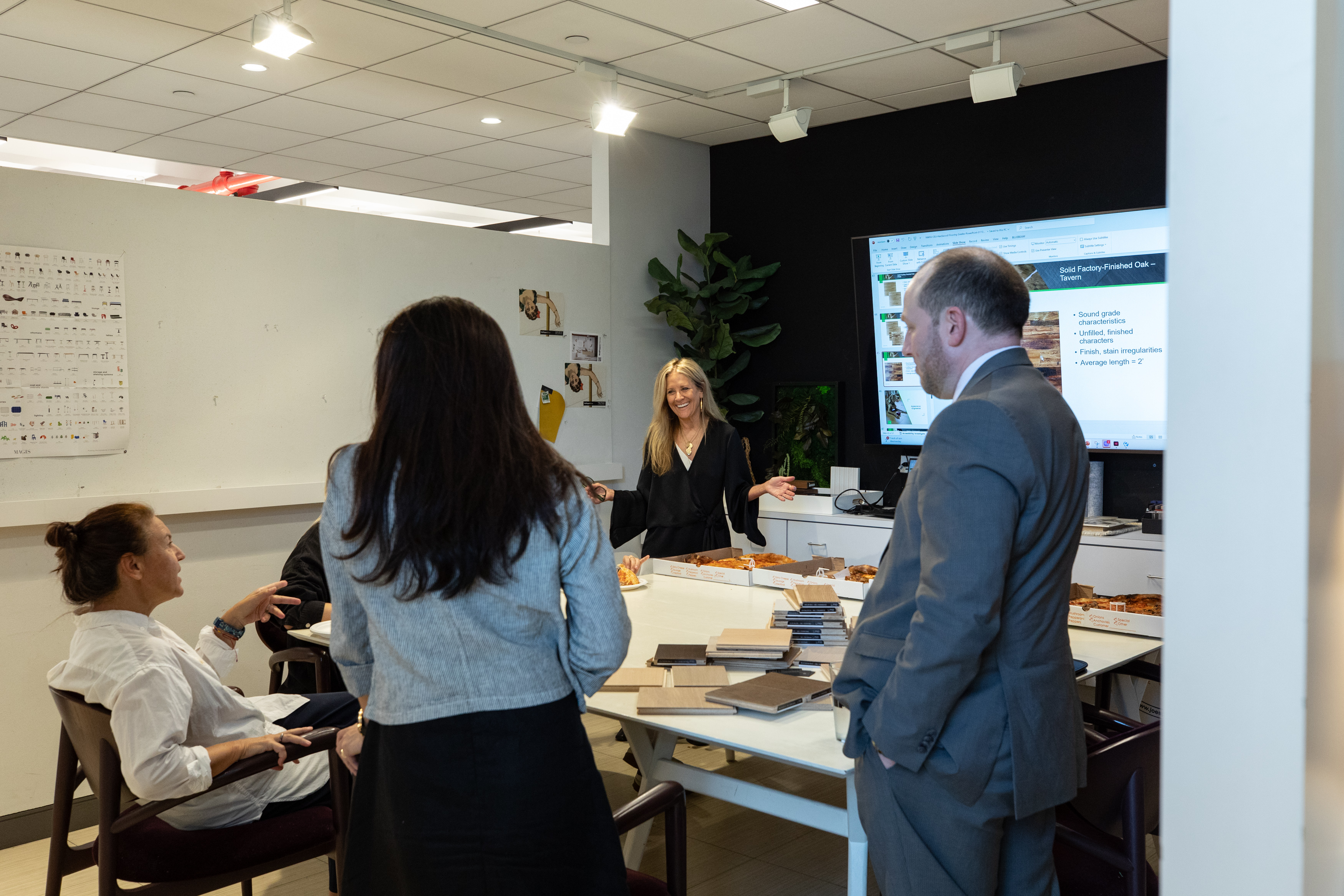 Group discussion on sustainable materials at PID Floors Lunch and Learn