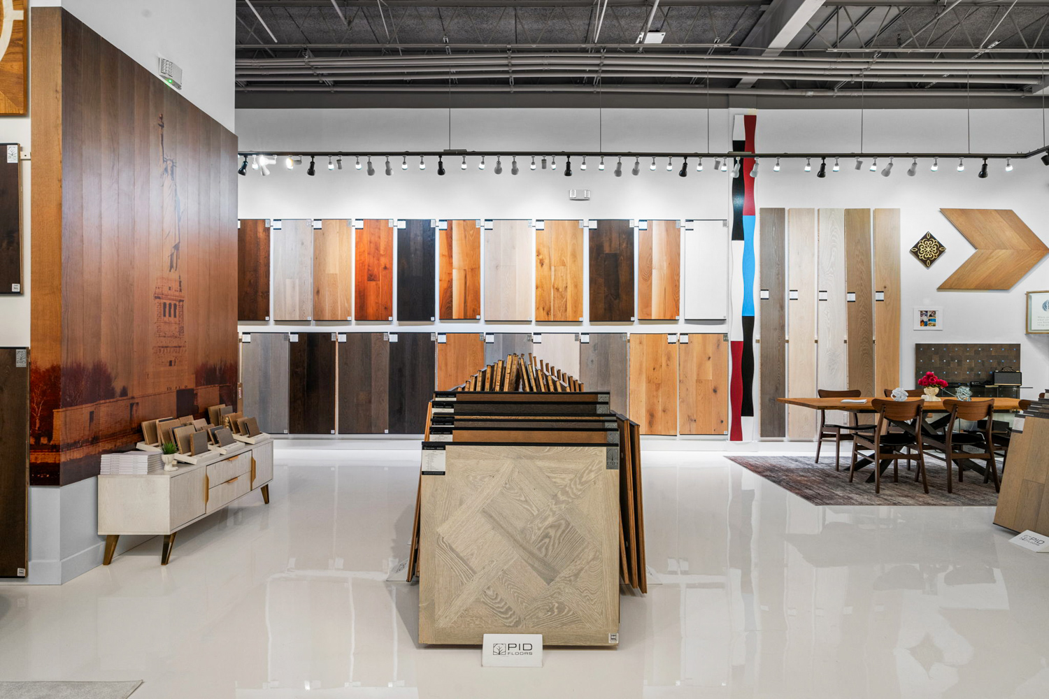 Luxury flooring showcase at PID Floors showroom in South Florida