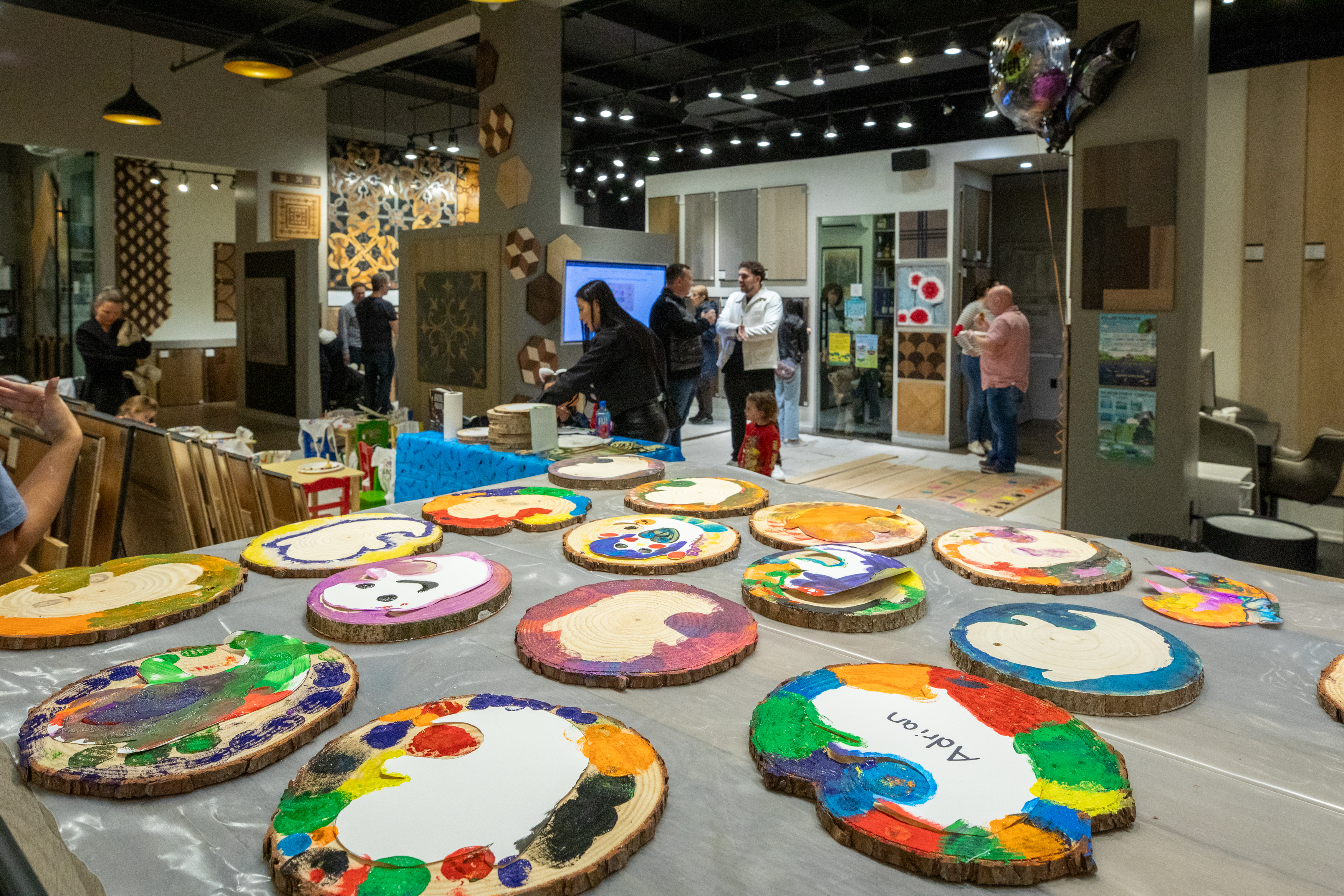 Spooky lighting and decor at TREE HOUSE showroom Halloween party