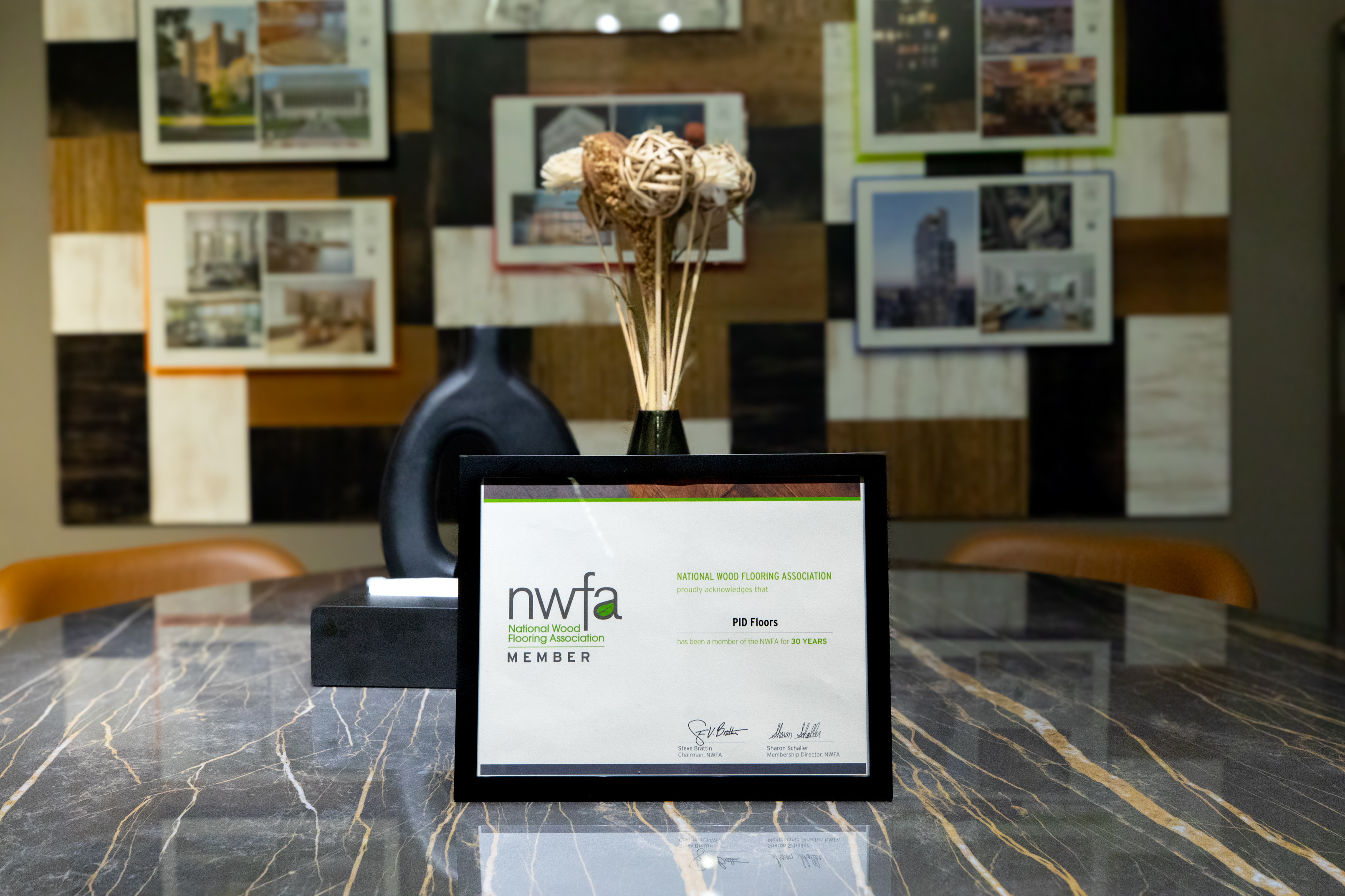 NWFA 30 year membership plaque displayed at PID Floors showroom
