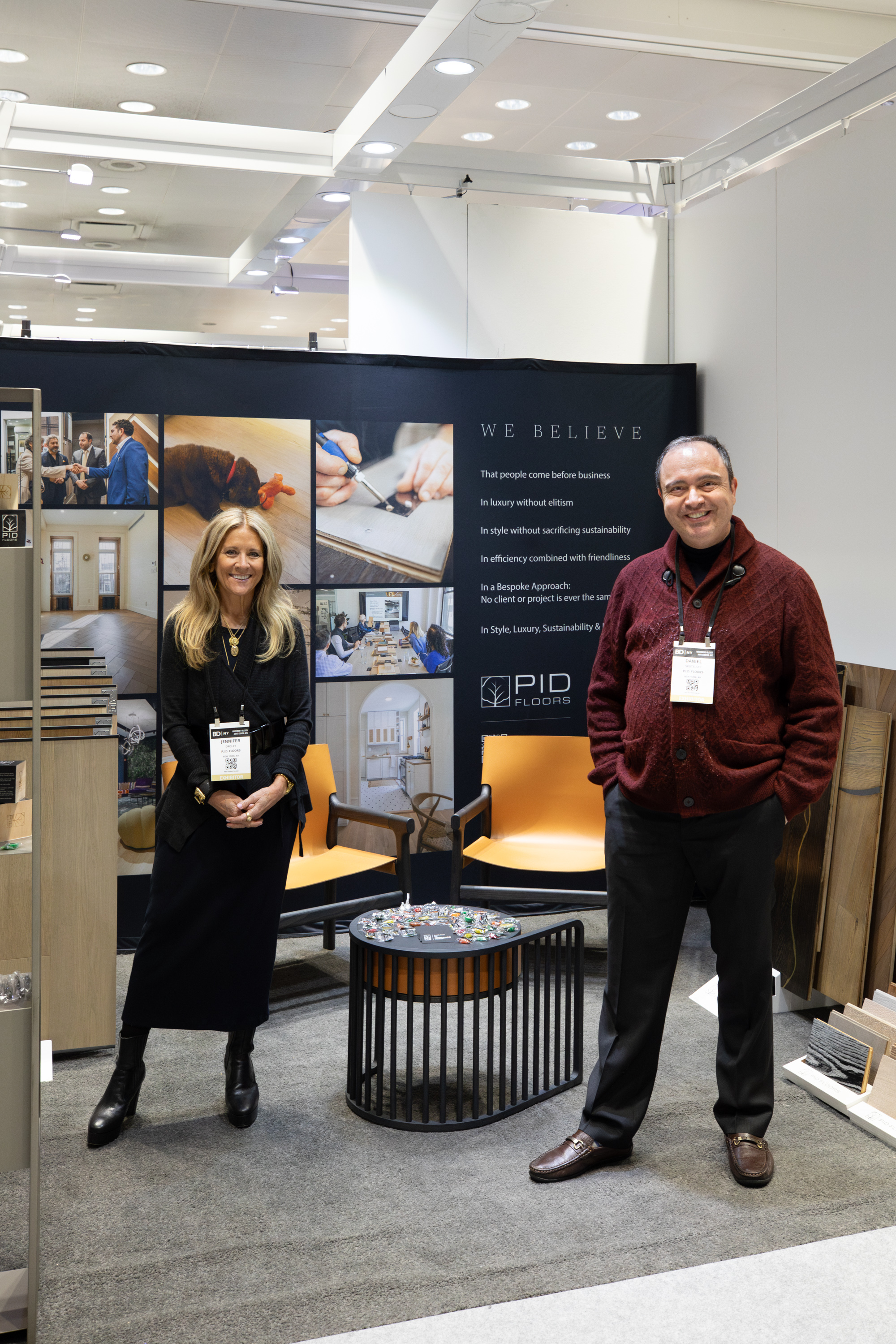 Exclusive flooring product launch at PID Floors BDNY 2025 booth displaying innovative luxury surface materials for hospitality design
