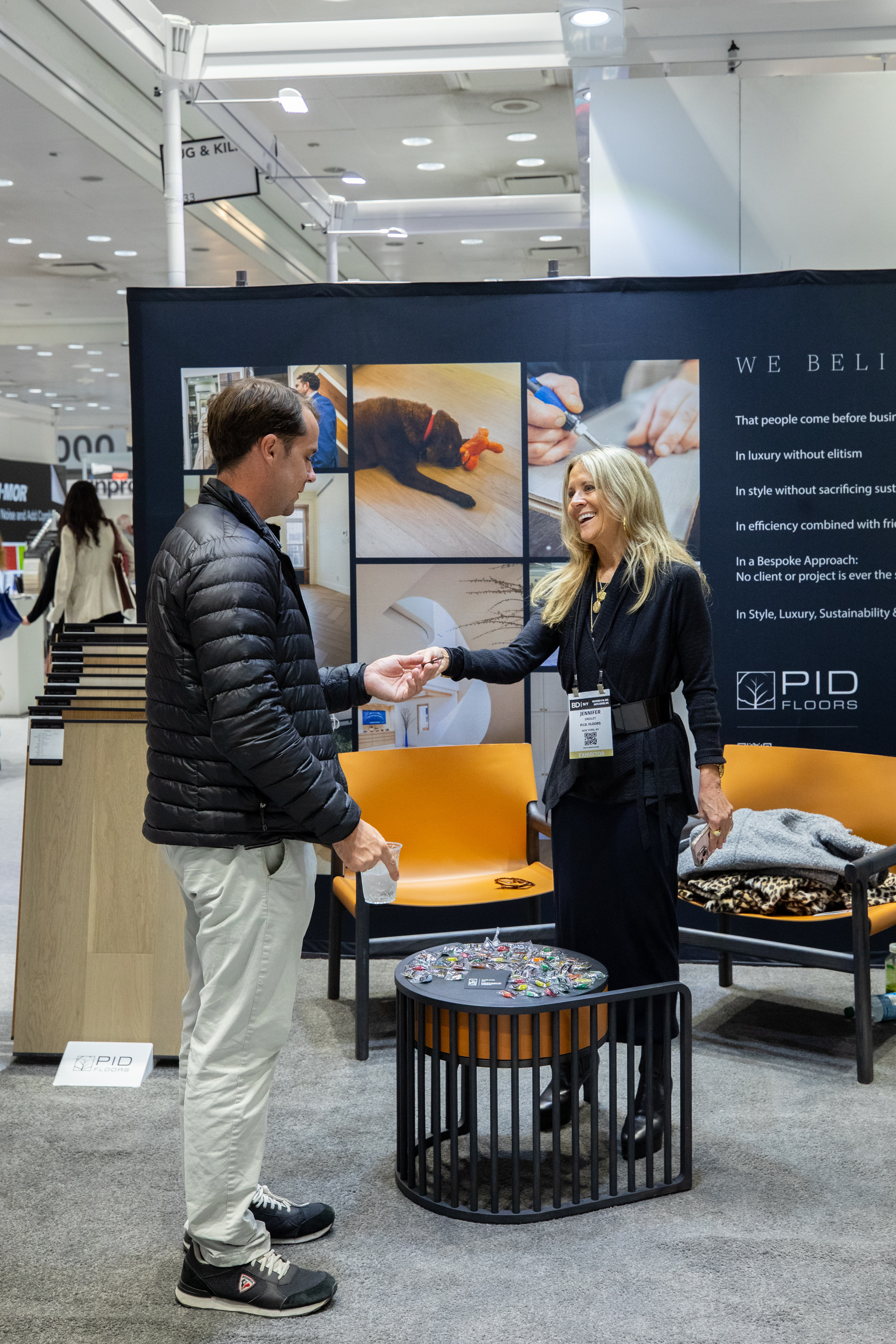 Contemporary flooring collection for modern hospitality spaces displayed at PID Floors BDNY 2025 booth featuring bold designer colors