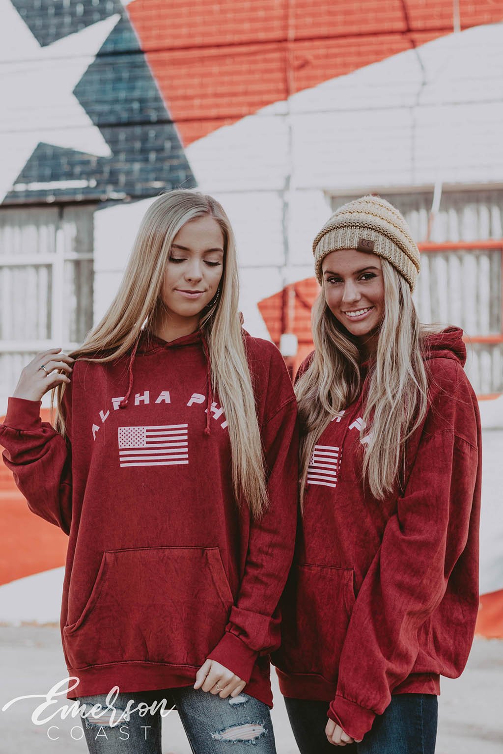 Alpha Phi American Flag Mineral Wash Hoodie Emerson Coast