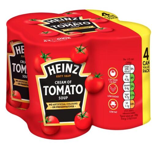 Photograph of 1 x 4 pack of 400g Heinz Cream of Tomato Soup product
