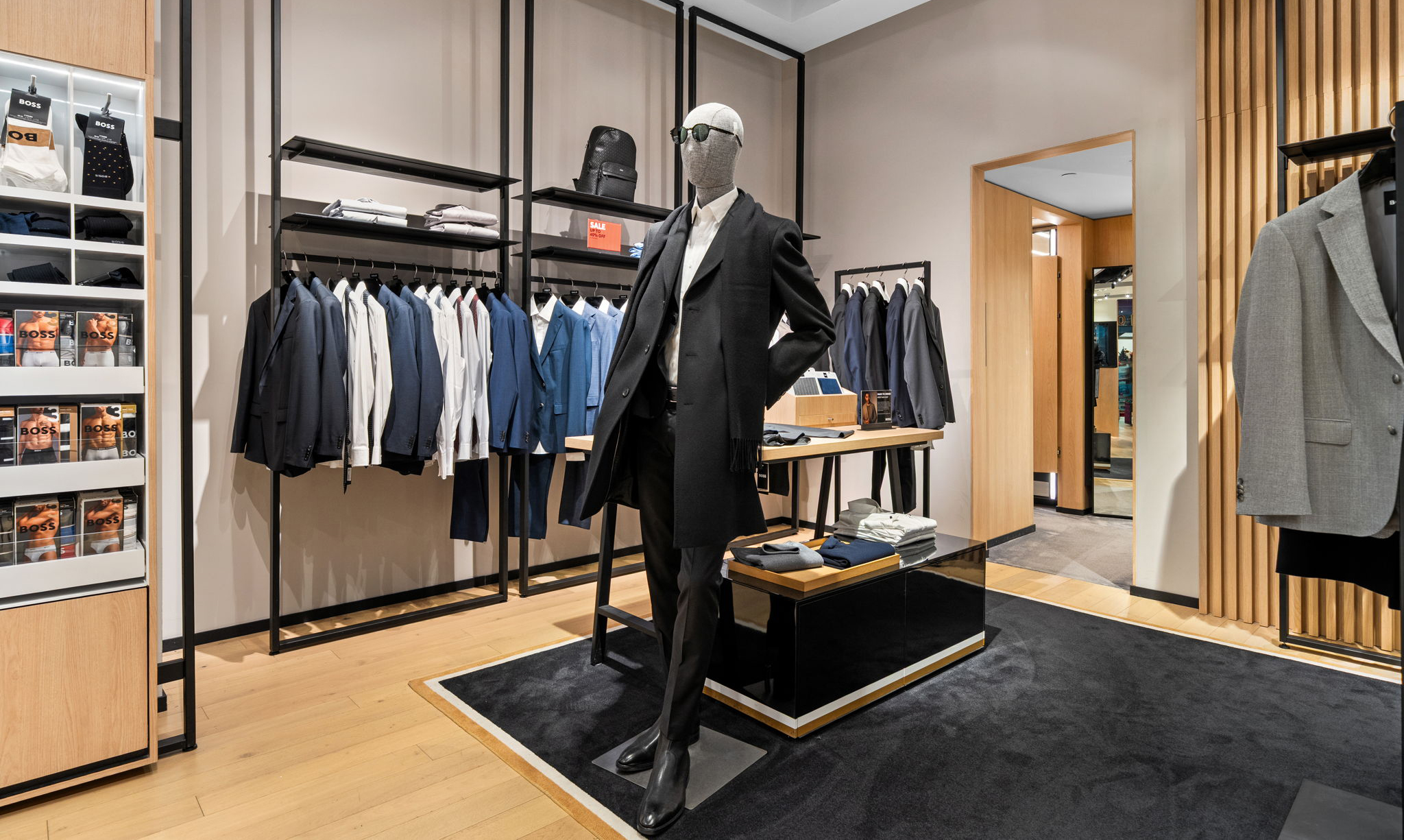 High-end retail flooring installation PID Floors Hugo Boss Miami contemporary menswear store