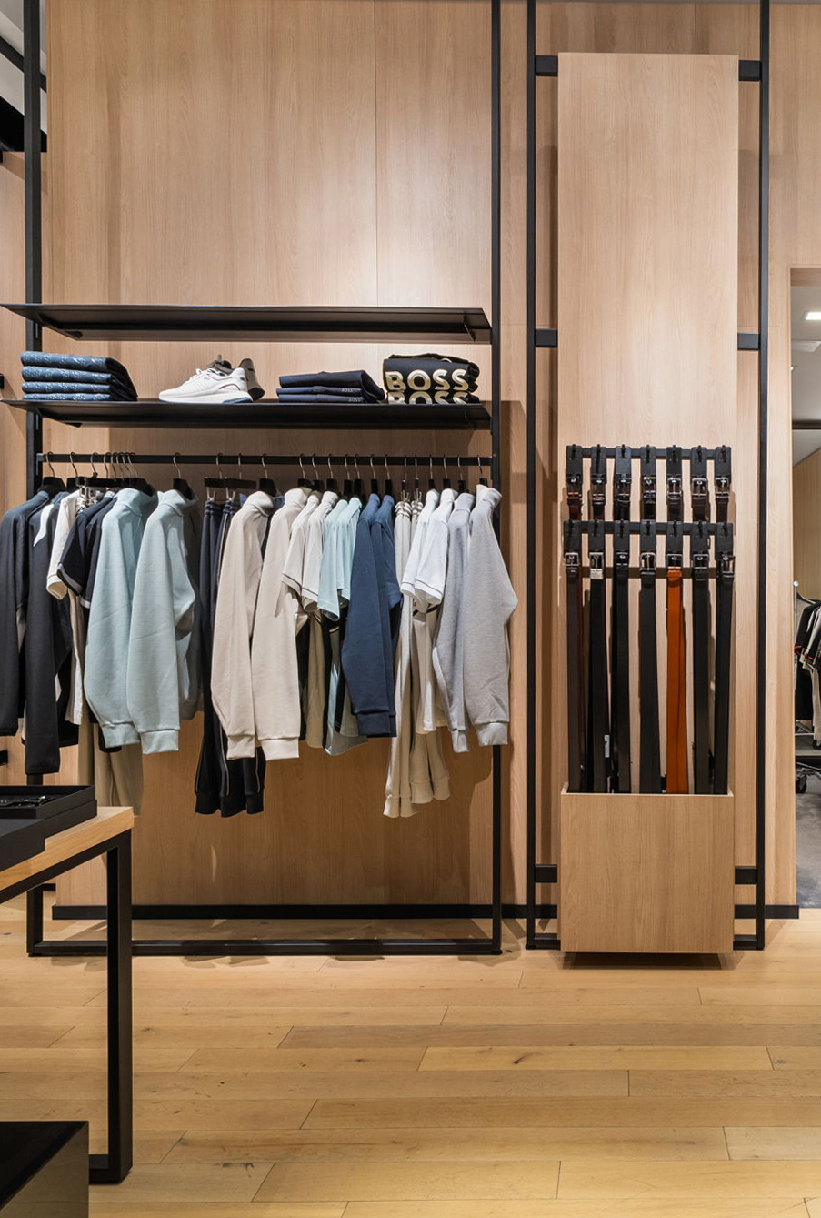 Signature hardwood craftsmanship by PID Floors Hugo Boss Miami flagship retail concept