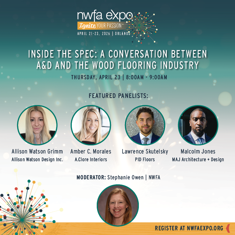 NWFA Expo 2026 panel announcement featuring Stephanie Owen and Lawrence Skutelsky of PID Floors