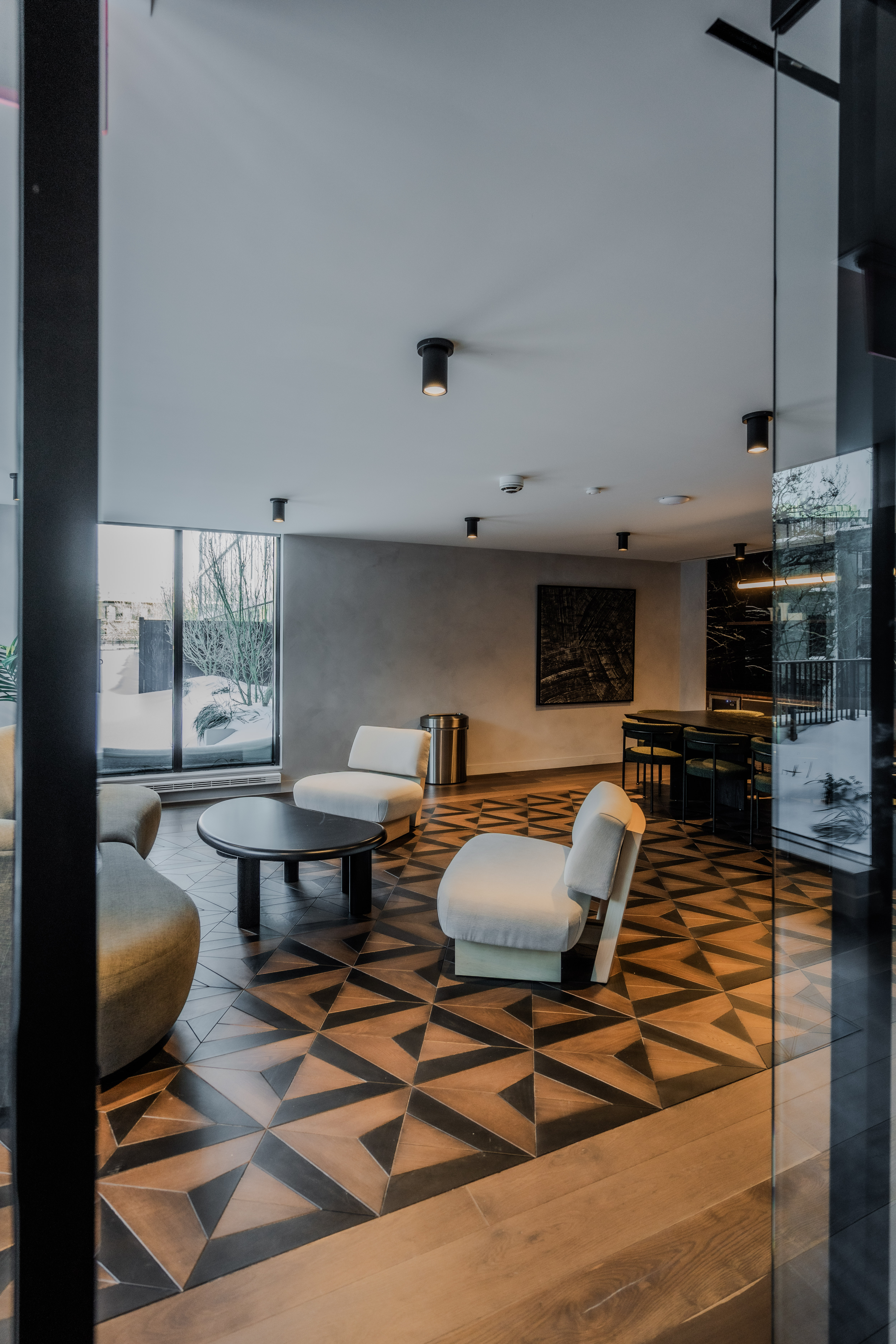 Unit interior at 1057 Atlantic Avenue with PID Floors luxury parquet and premium wide-plank wood floors 