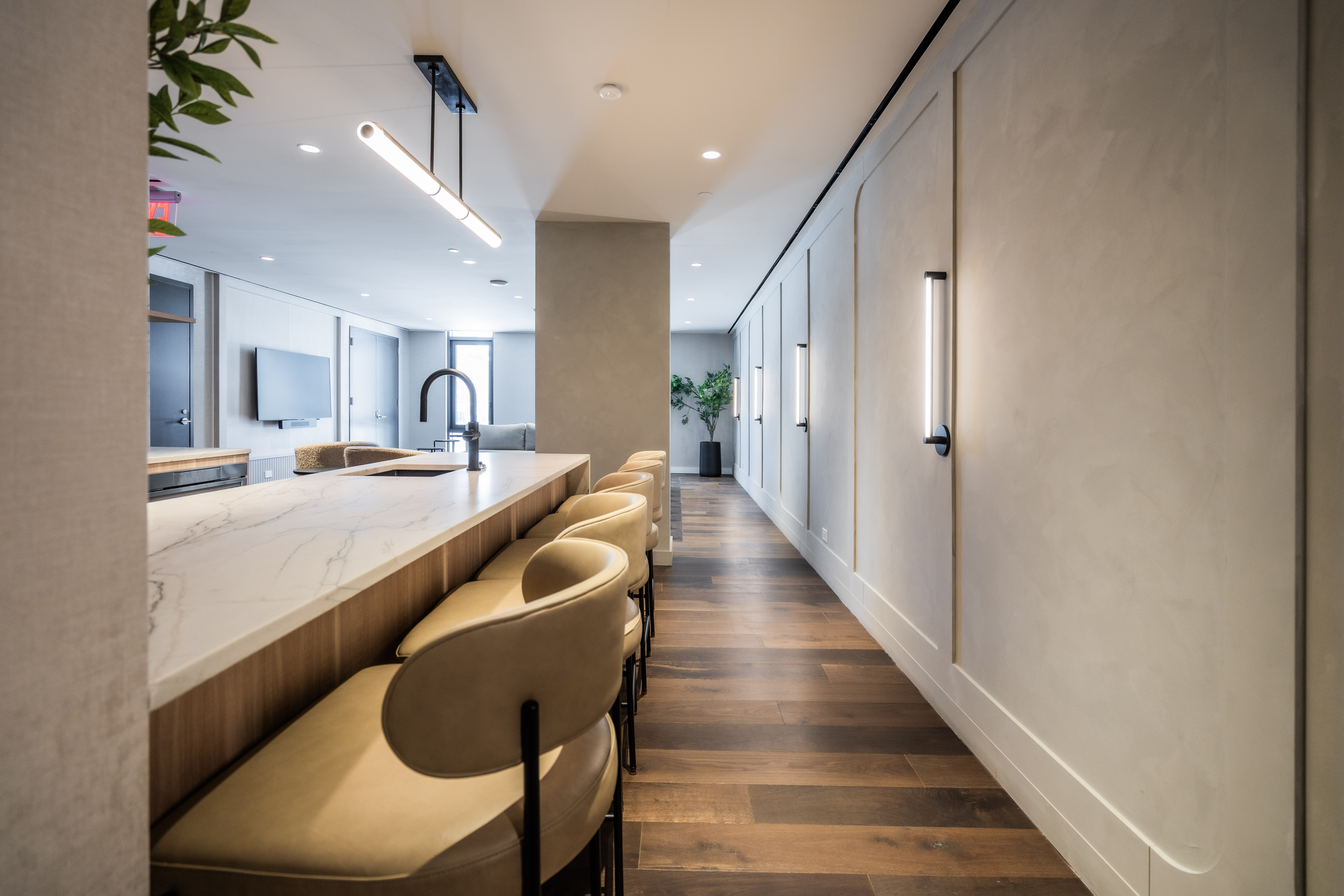 Dining area with PID Floors engineered hardwood floor at 1057 Atlantic Avenue Brooklyn