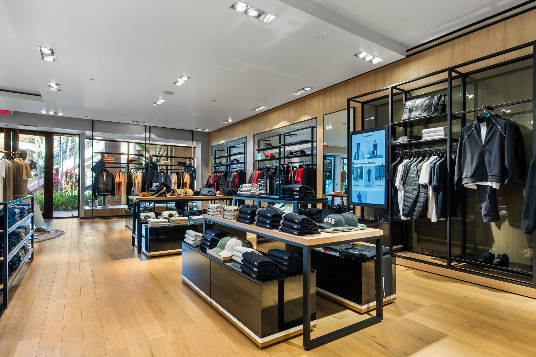 European oak floor detail PID Floors Hugo Boss Coral Gables upscale menswear retail space