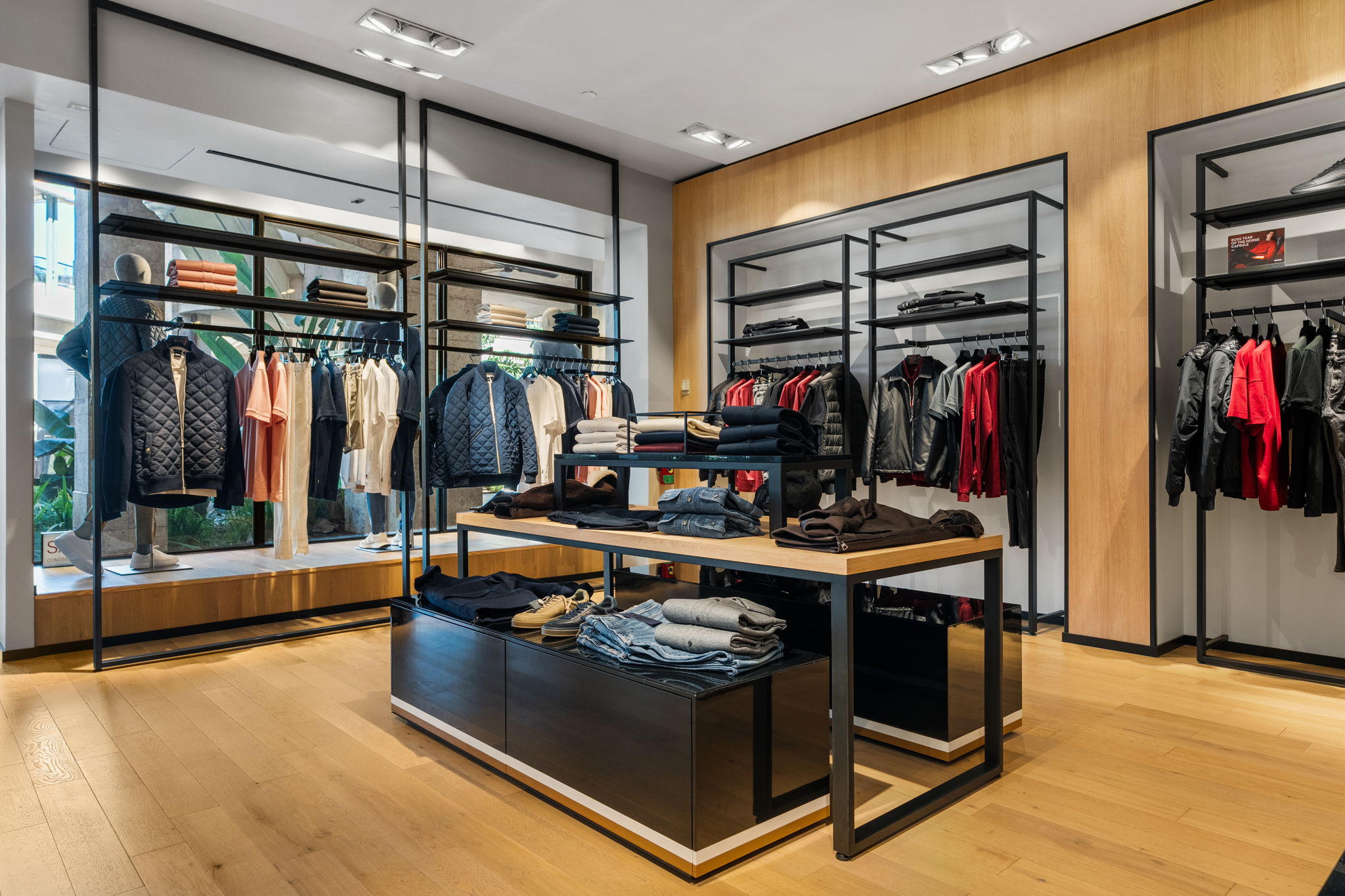 Luxury oak plank flooring by PID Floors Hugo Boss Coral Gables contemporary retail showroom