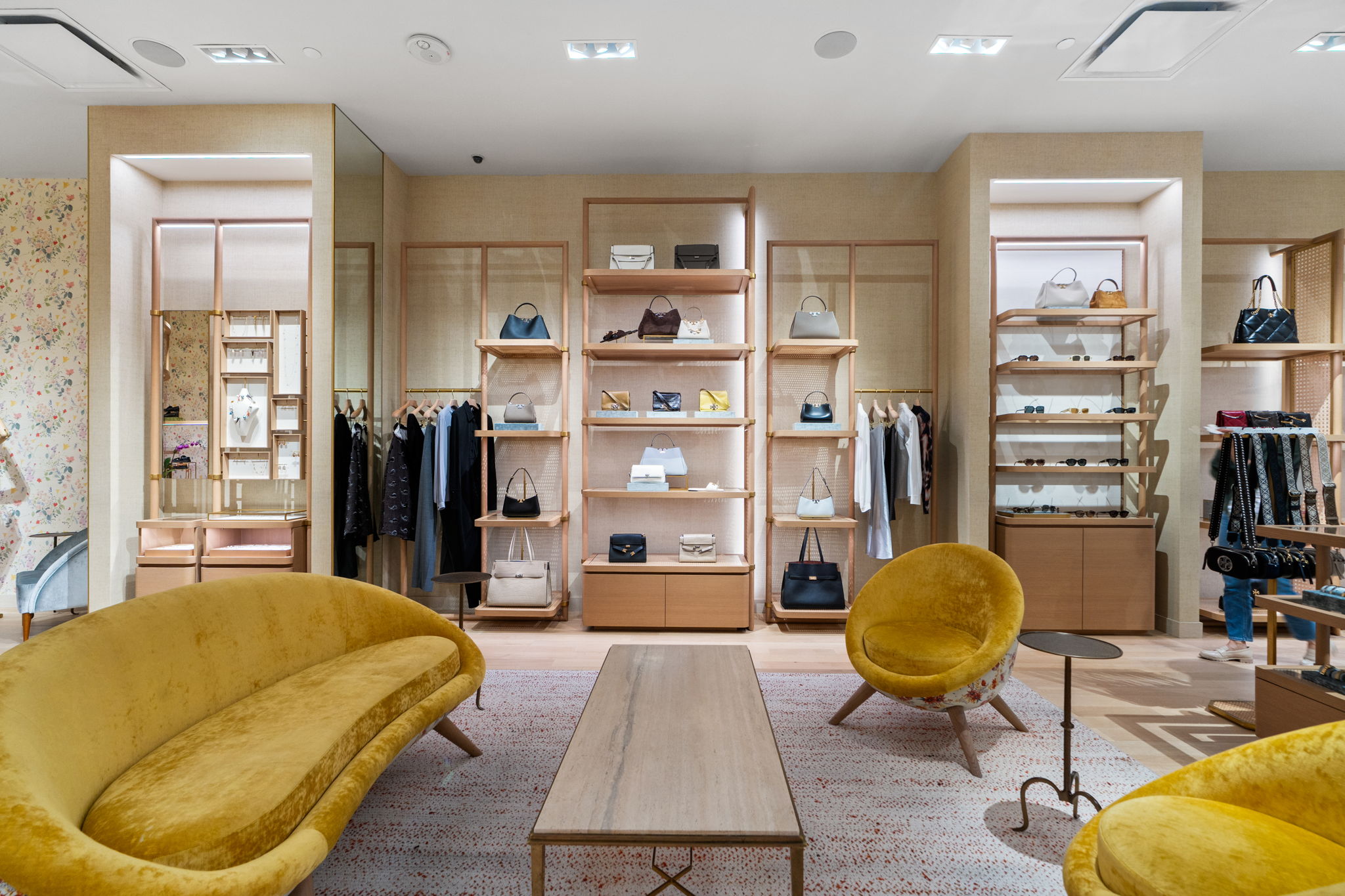 Wide plank hardwood installation by PID Floors Tory Burch Coral Gables premium fashion store flooring craftsmanship