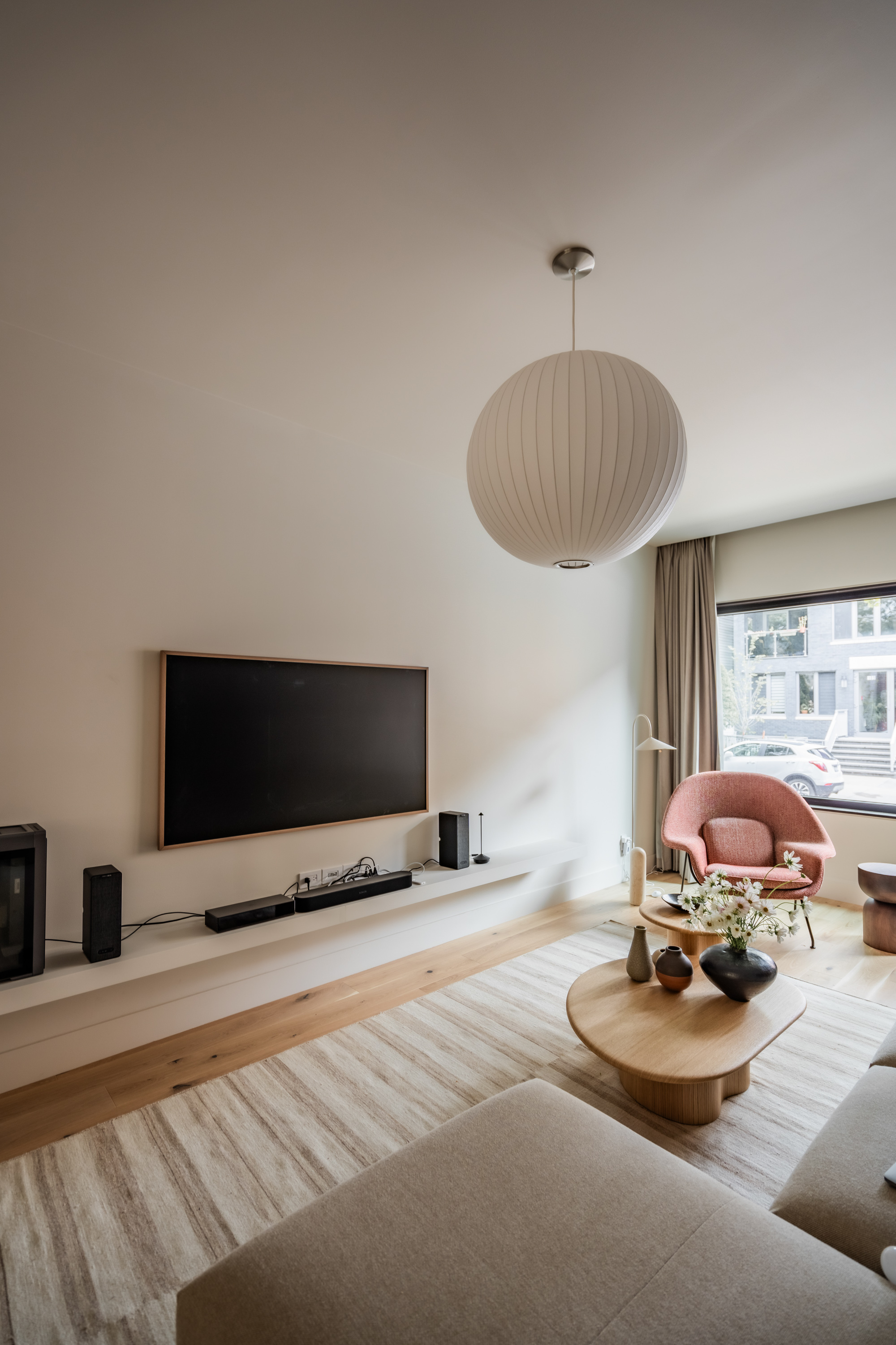 Java Haus seating area with warm-toned PID Floors custom wood flooring