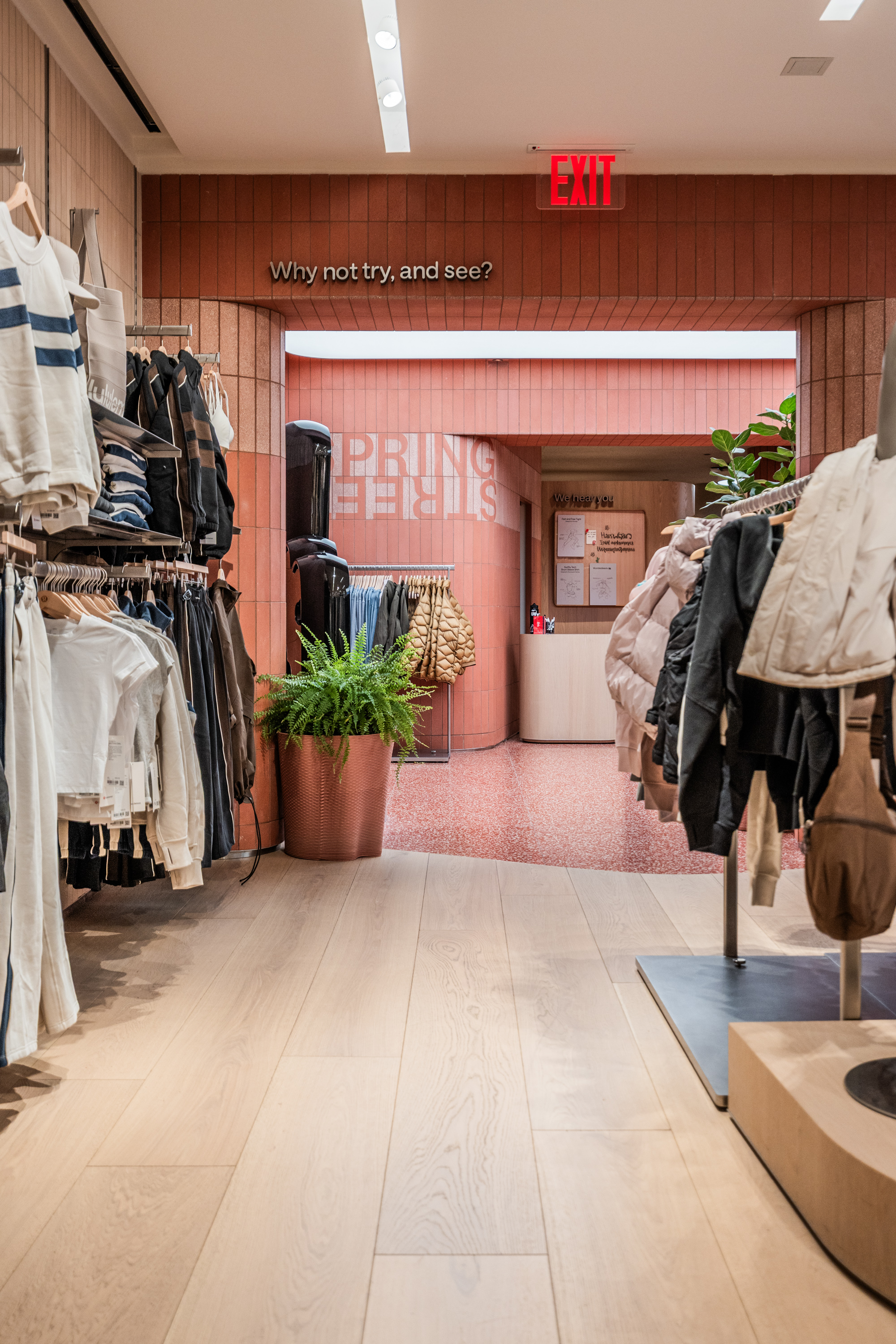 High-end hardwood floor finish at lululemon SoHo installed by PID Floors for durability and aesthetics