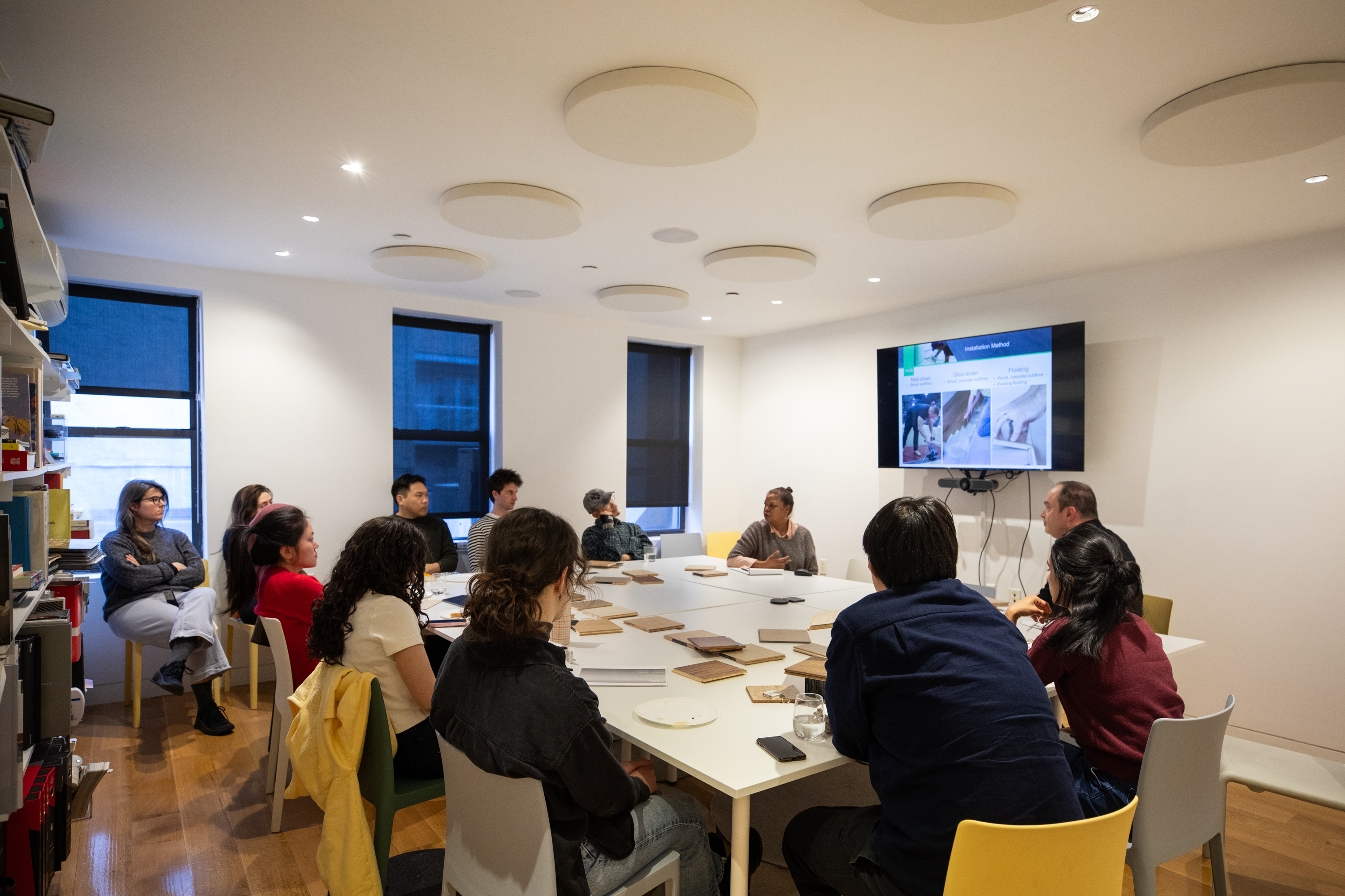 Designers reviewing hardwood finishes and tones