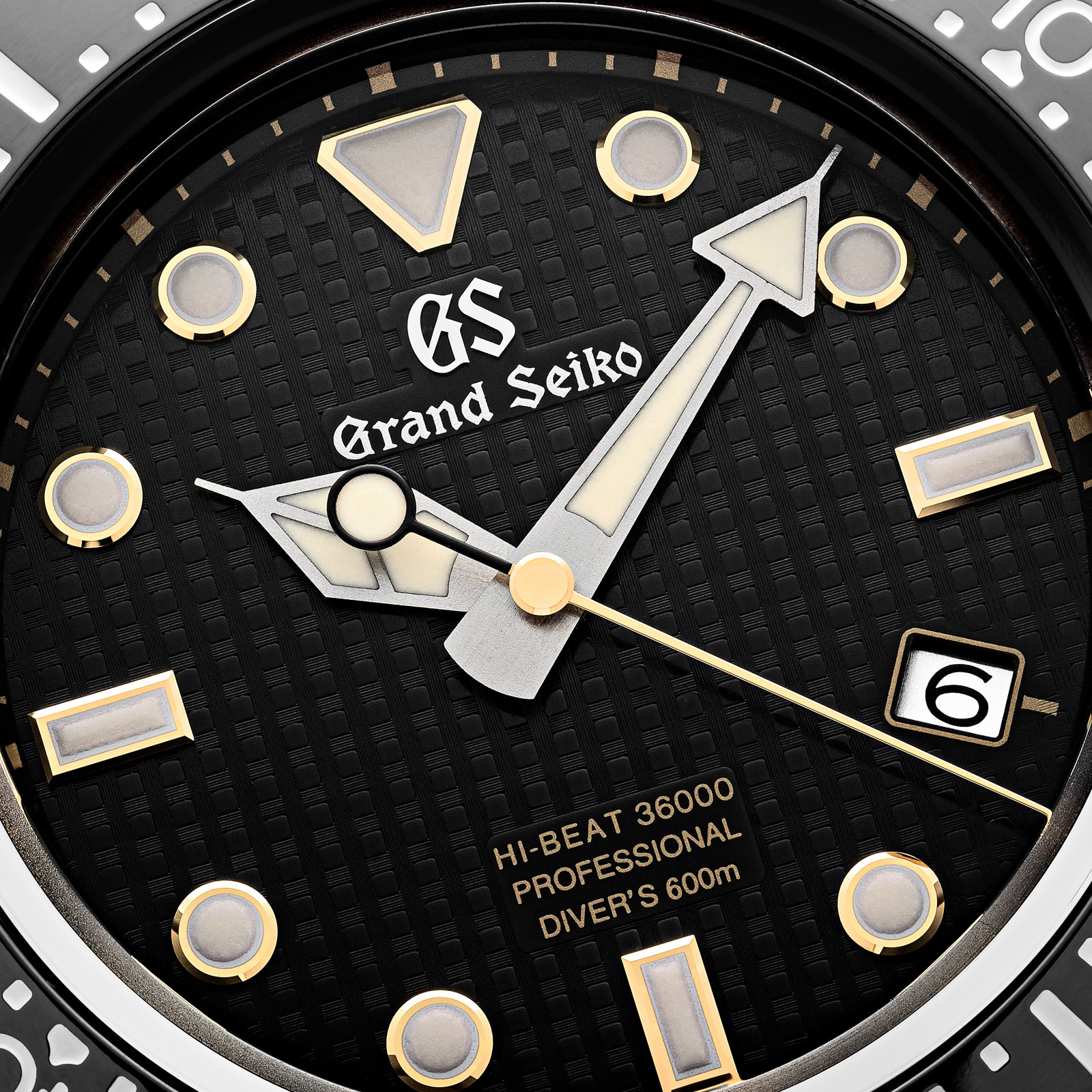 Grand Seiko SBGH255 - macro detail of the black textured dial. 