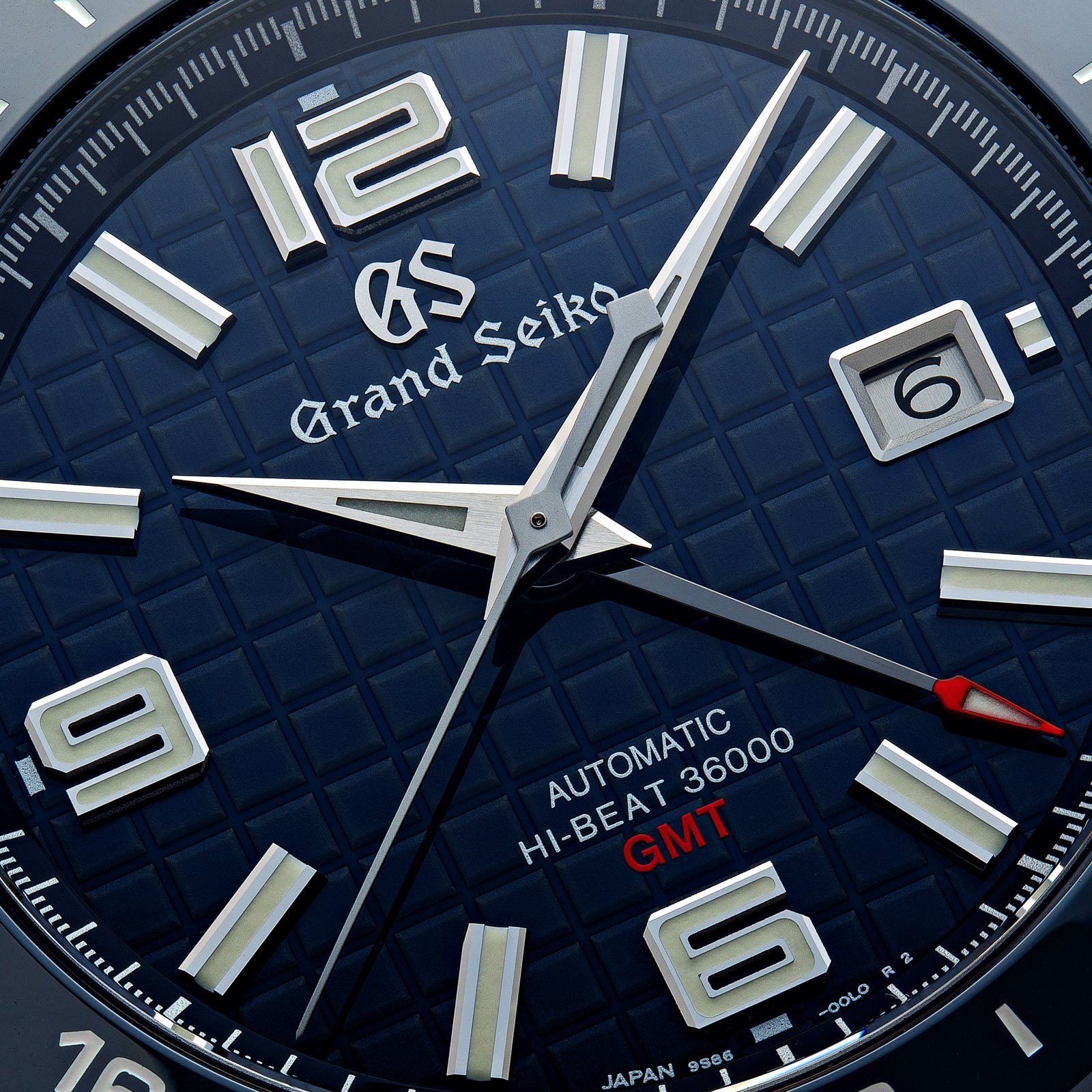 Grand Seiko SBGJ233 - macro detail of the blue patterned dial. 