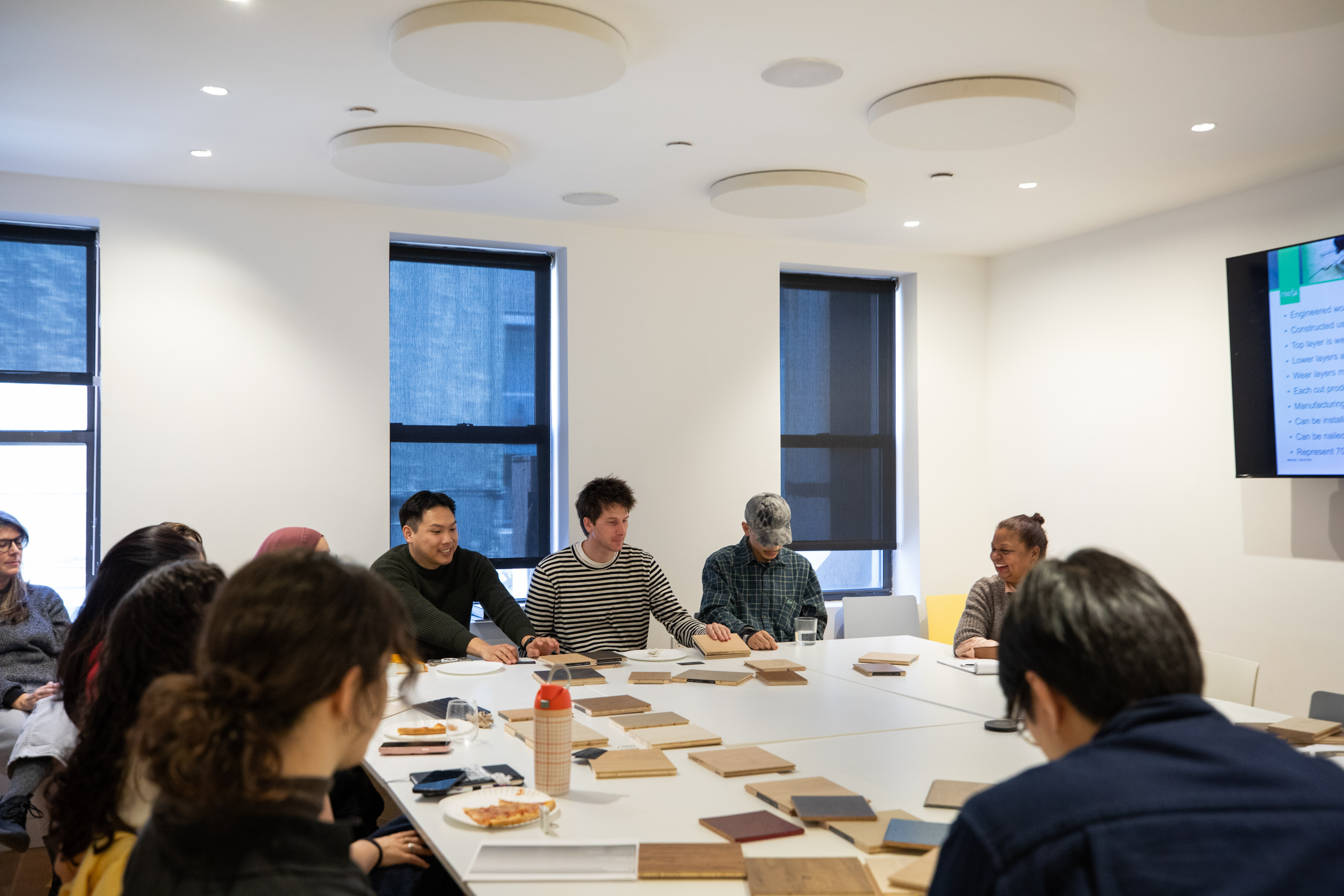 Interior design meeting with material boards