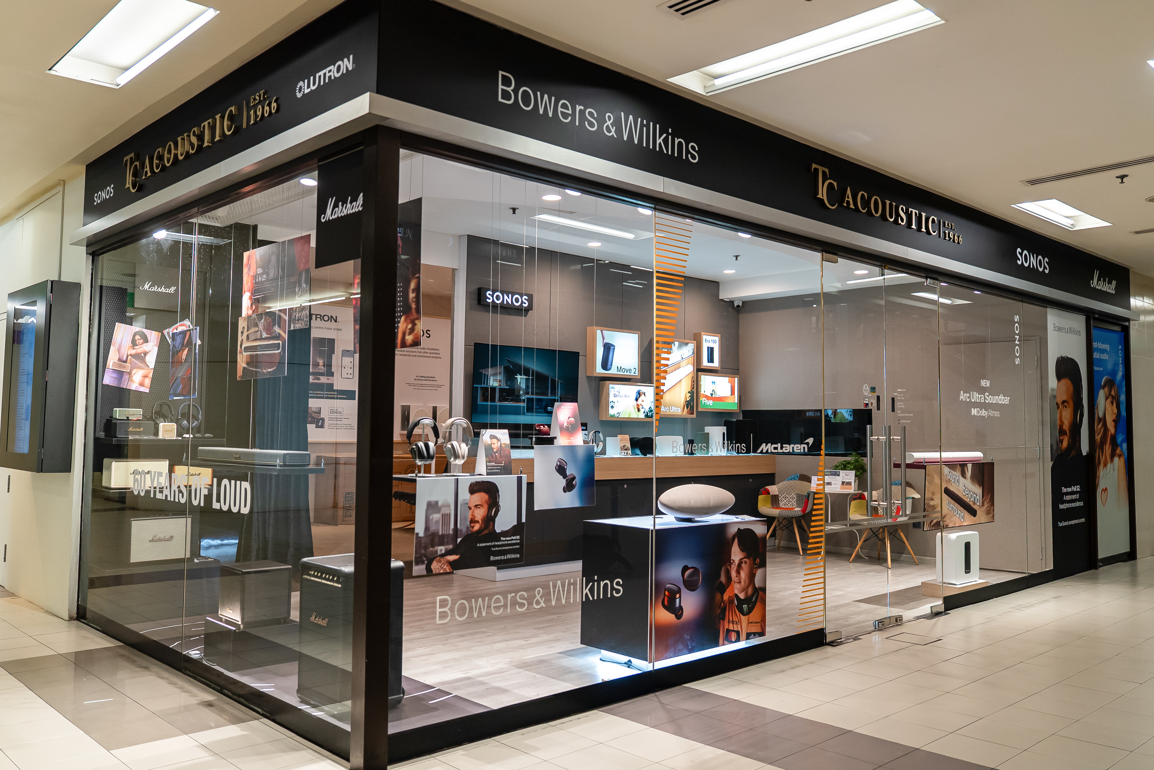 TC Acoustic Experience Centre showroom in Singapore featuring Bowers & Wilkins, Sonos and Marshall premium audio systems