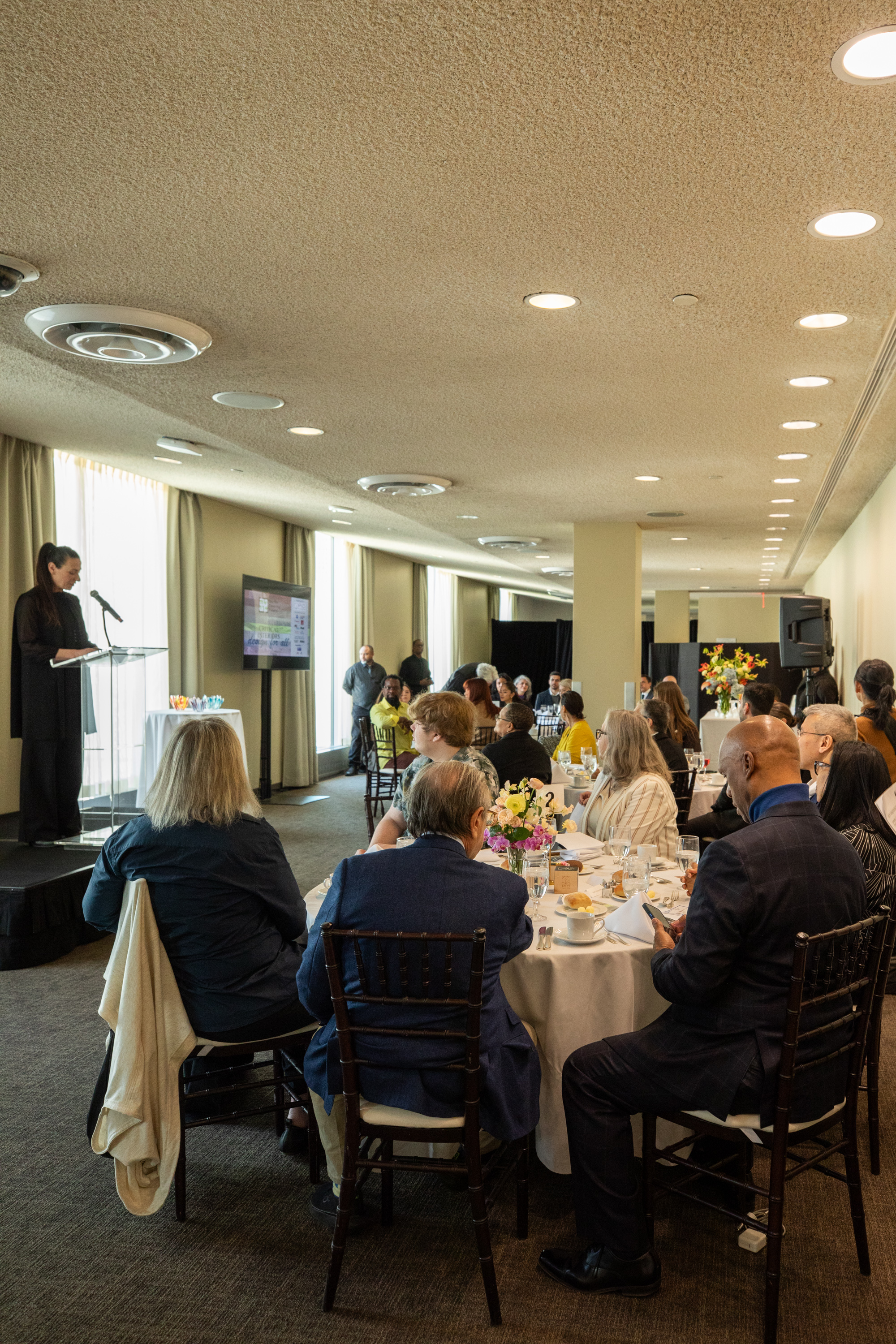 Interior event space with design installations