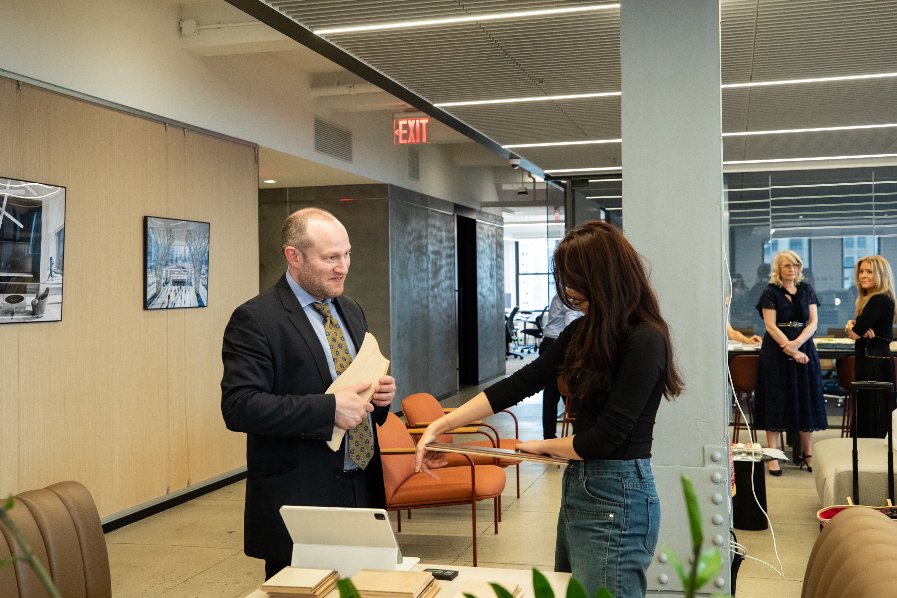 Designers exploring sustainable hardwood flooring options from PID Floors