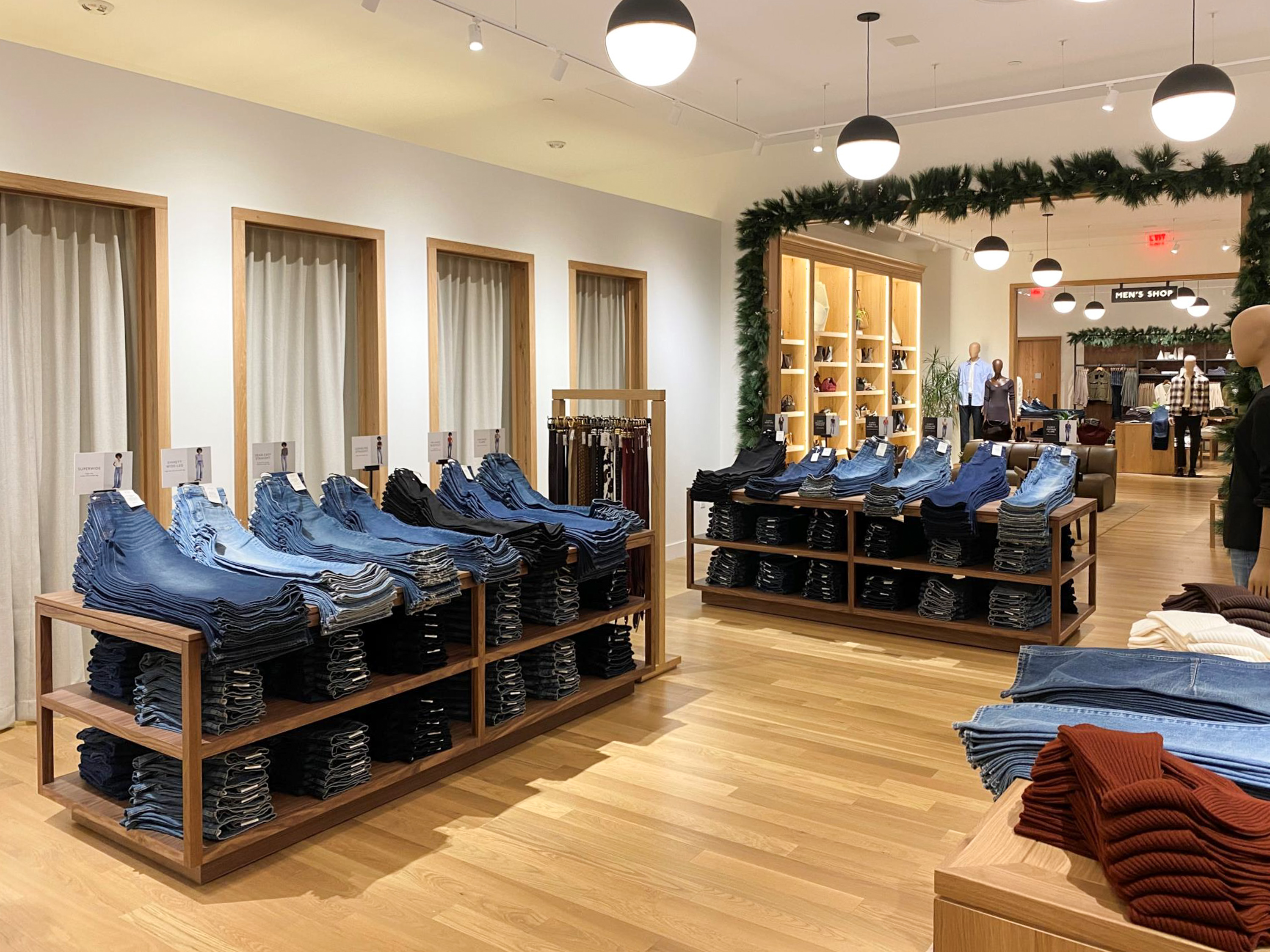 Wide view of Madewell commercial retail space with premium wood flooring in New York