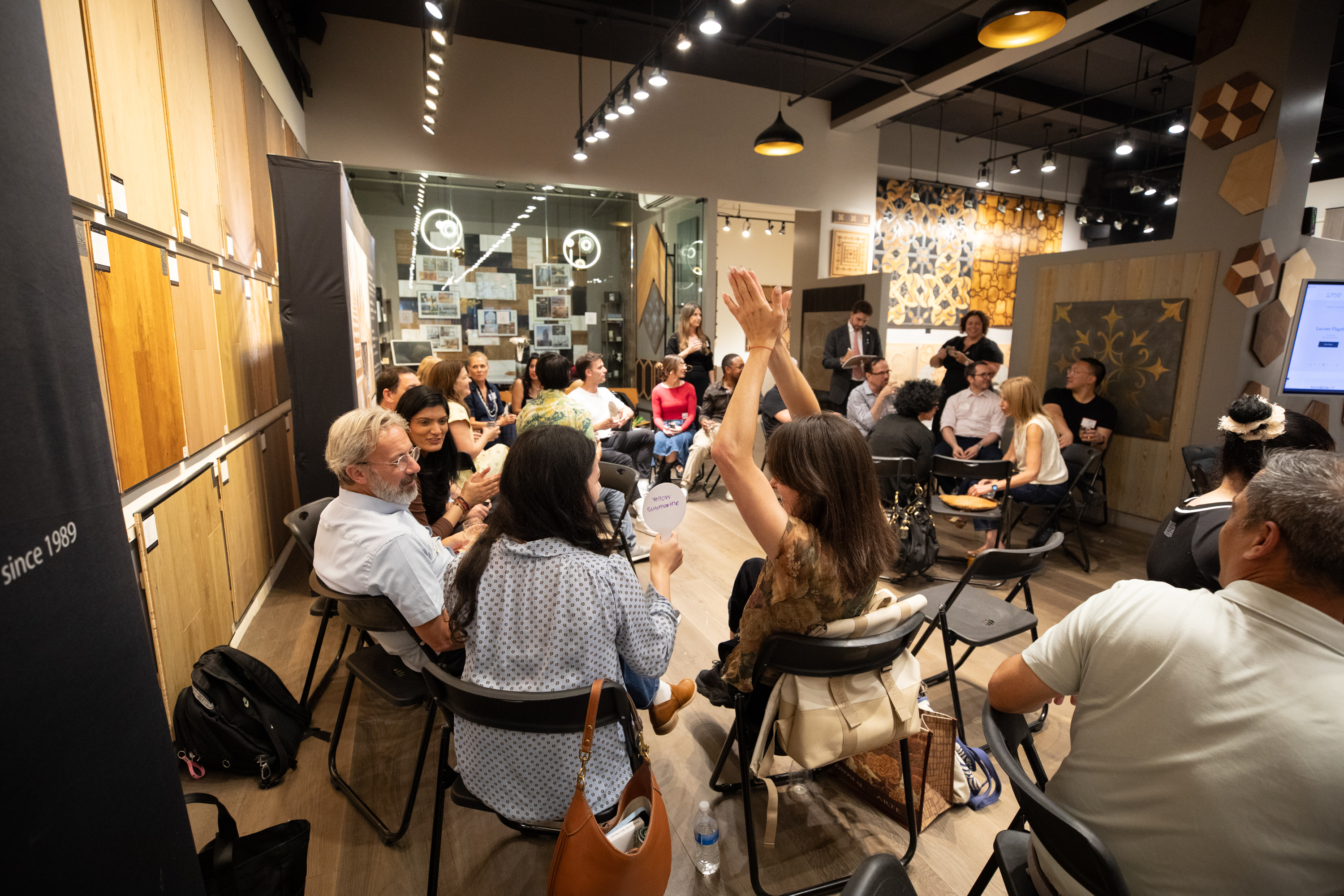 Architects and designers viewing luxury flooring installations
