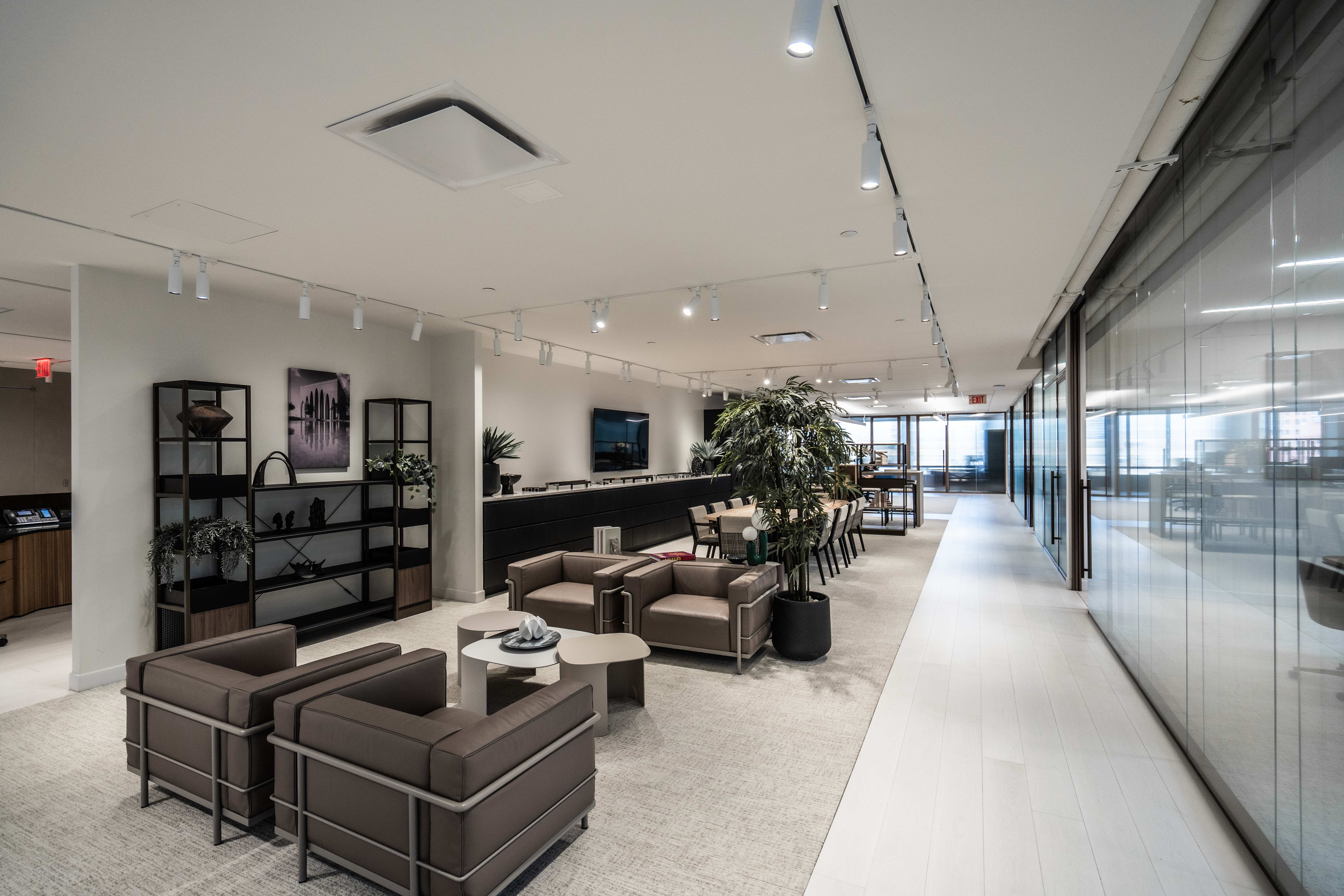 Commercial hardwood flooring installation enhancing a contemporary office setting by PID Floors NYC