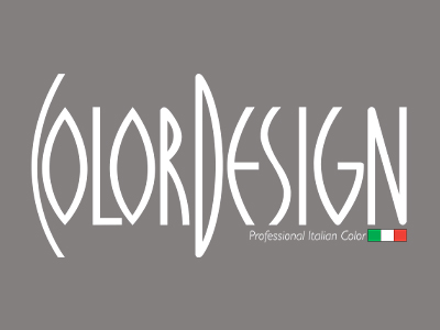 White ColorDesign logo over a gray background