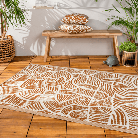 brown and white dunes outdoor rug